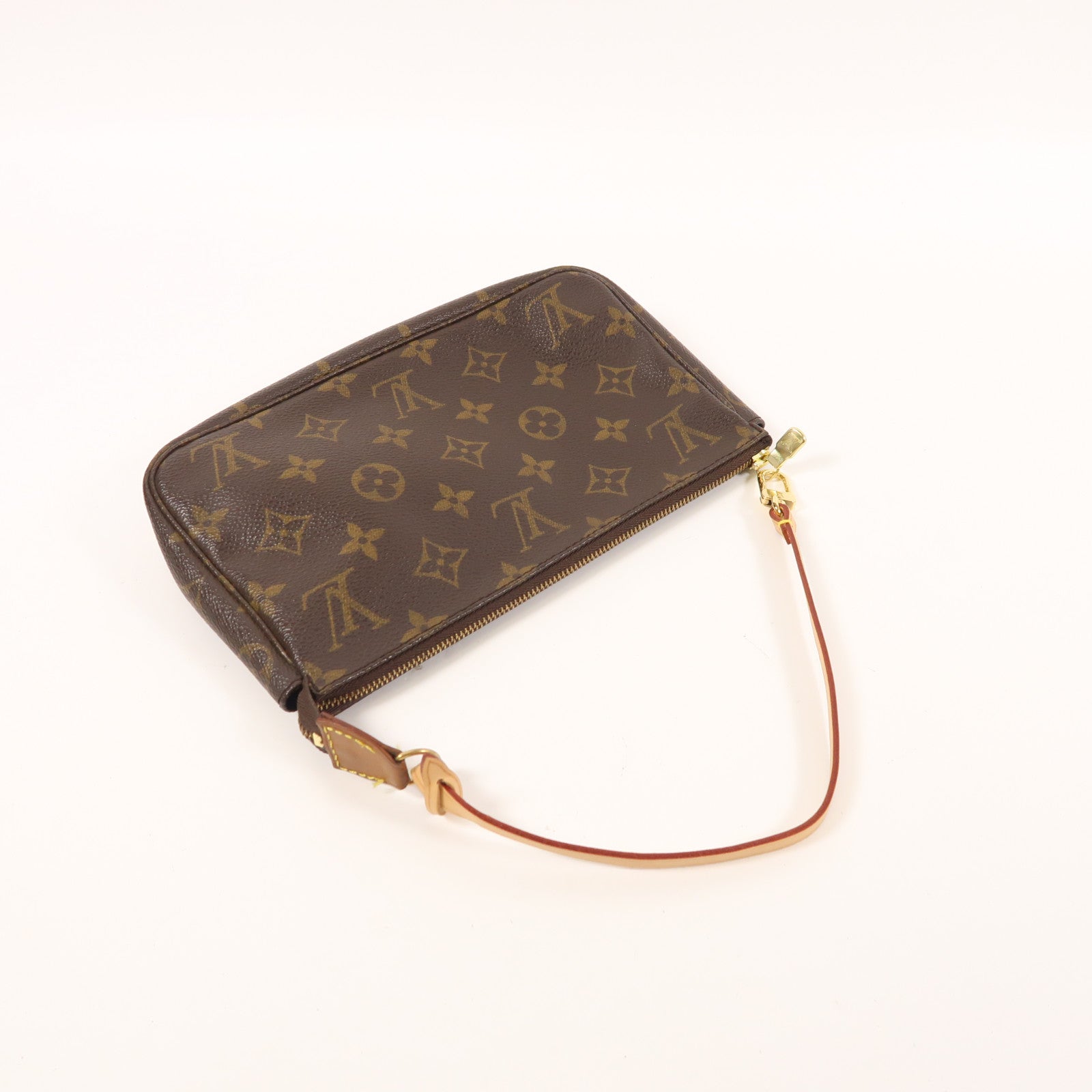 LOUIS VUITTON Monogram Pochette Accessoires金扣手拿包棕色