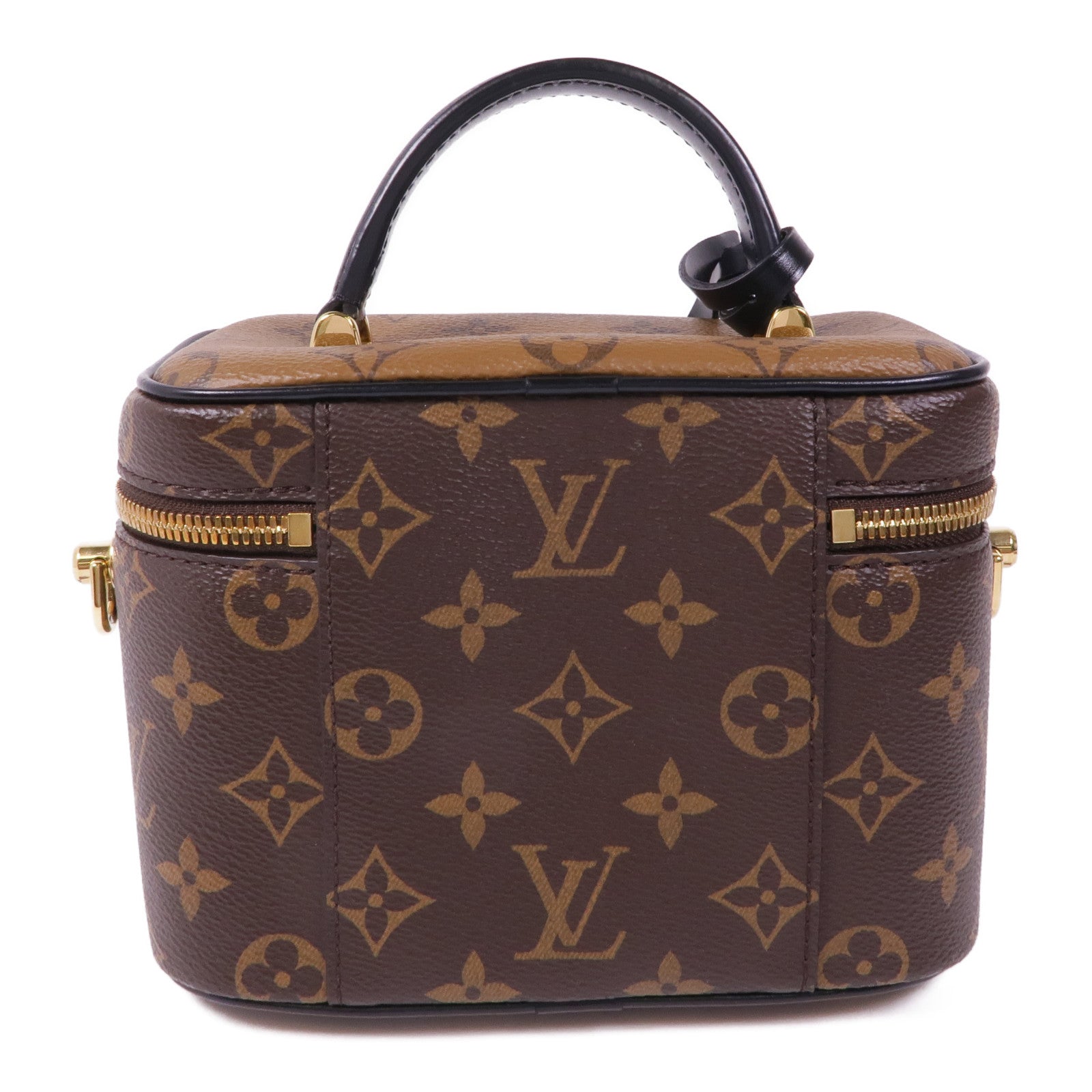 LOUIS VUITTON Monogram Reverse Vanity PM金扣手挽肩背兩用袋棕色
