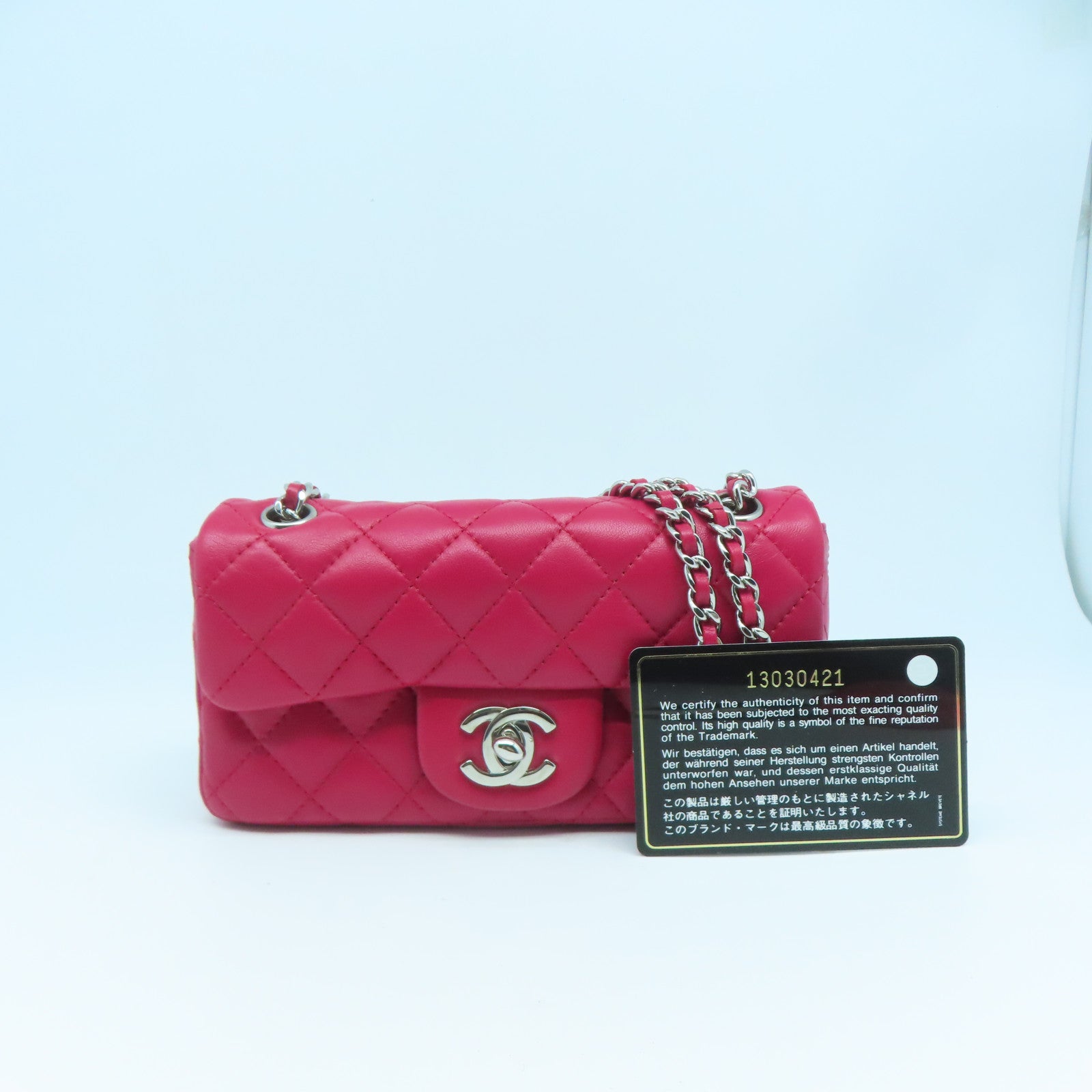 CHANEL 【激減優惠】菱格羊皮皮革Chain Shoulder Bag銀扣鏈帶肩背袋桃紅色