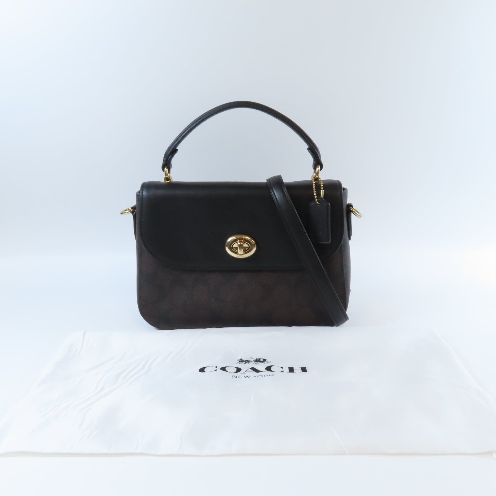 COACH 【激減優惠】羊皮皮革Shoulder Bag金扣手挽肩背兩用袋黑色/啡色
