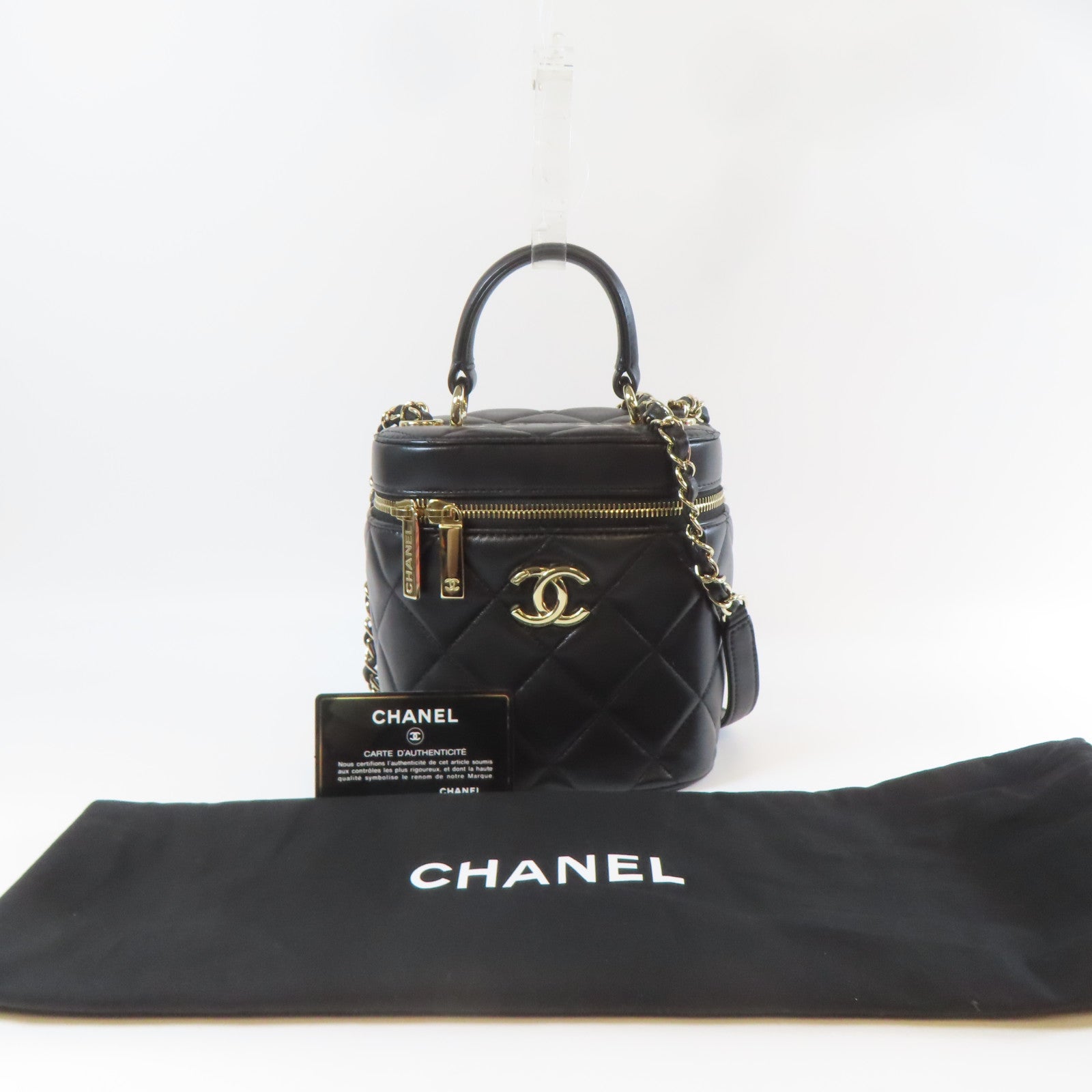 CHANEL 【激減優惠】菱格羊皮皮革Trendy CC Vanity Case金扣手挽肩背兩用袋黑色