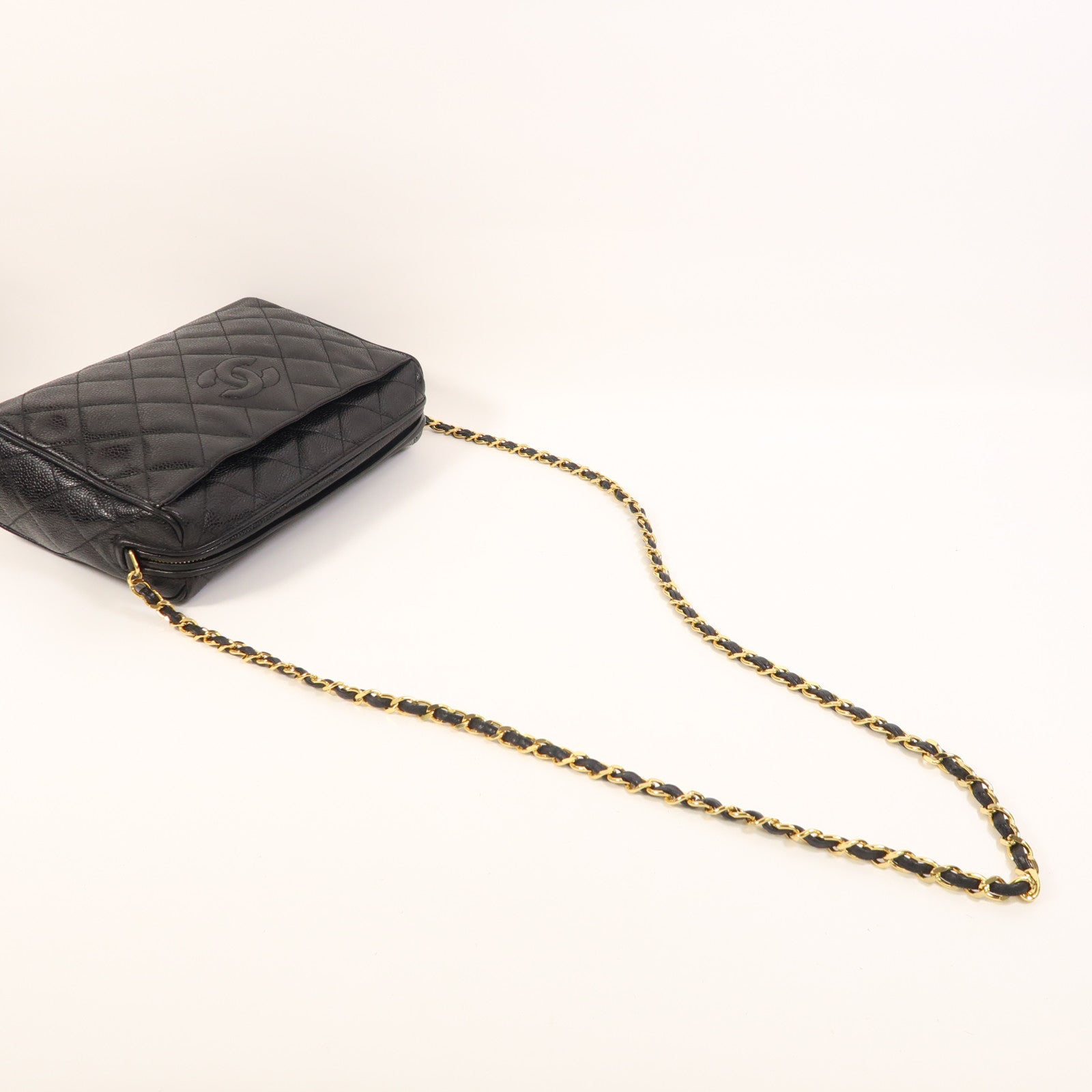 CHANEL 牛皮皮革Chain Shoulder金扣鏈帶肩背袋