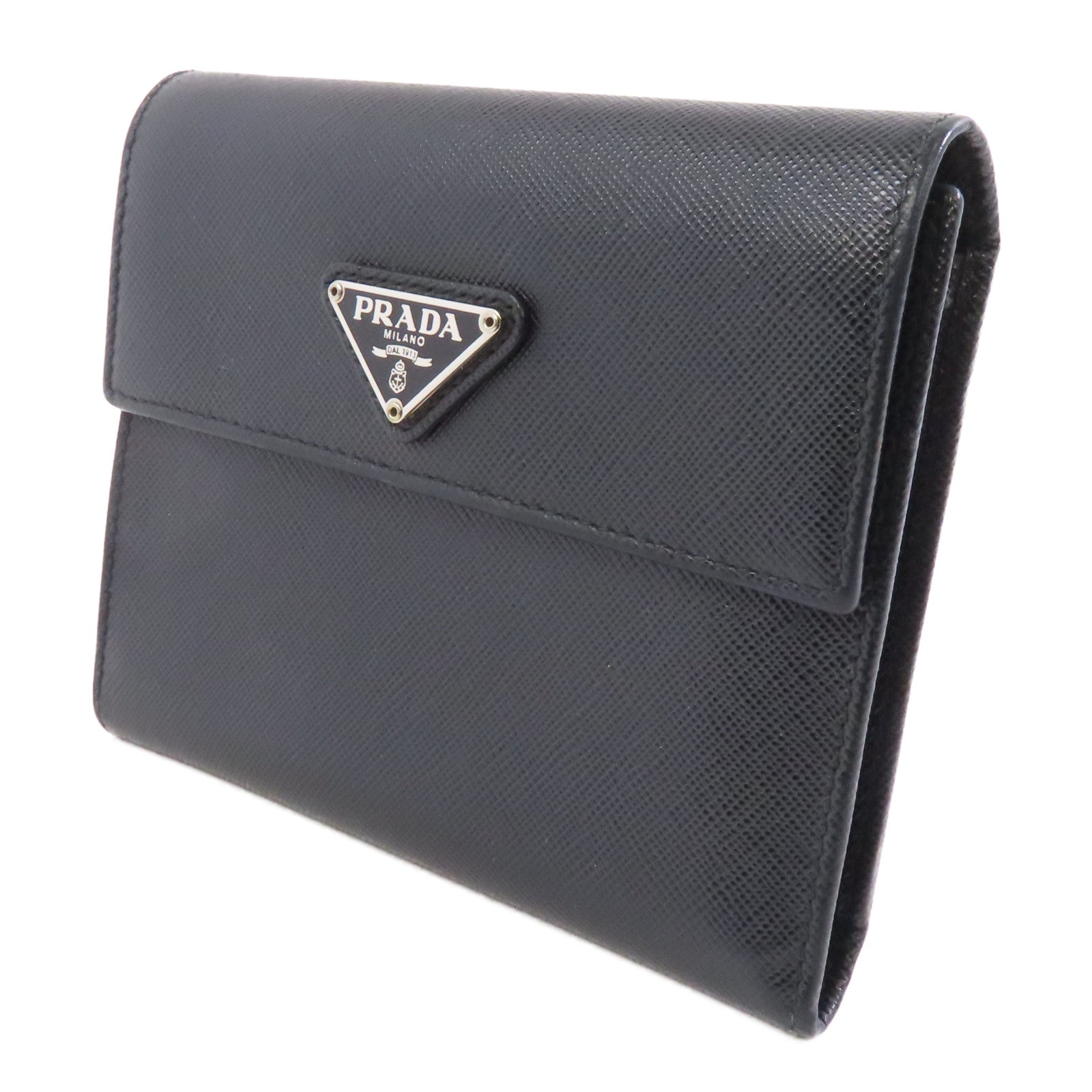 PRADA 牛皮皮革Wallet銀扣錢包黑色