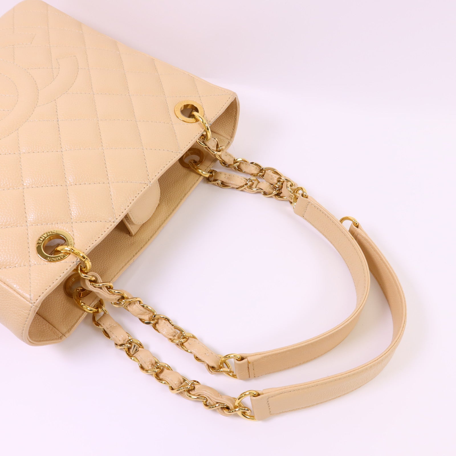 CHANEL 牛皮皮革PST Petite Tote Bag金扣鏈帶肩背袋