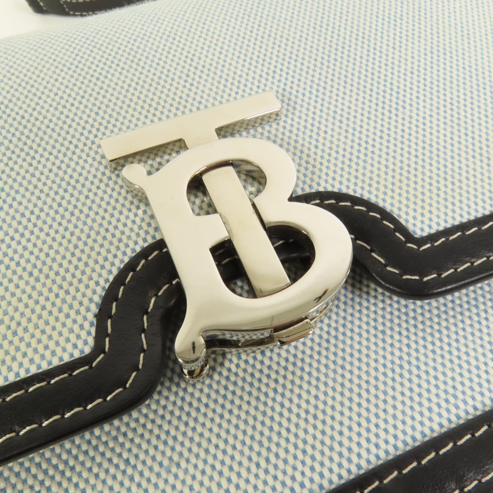 BURBERRY 牛皮皮革/帆布Shoulder Bag銀扣肩背袋