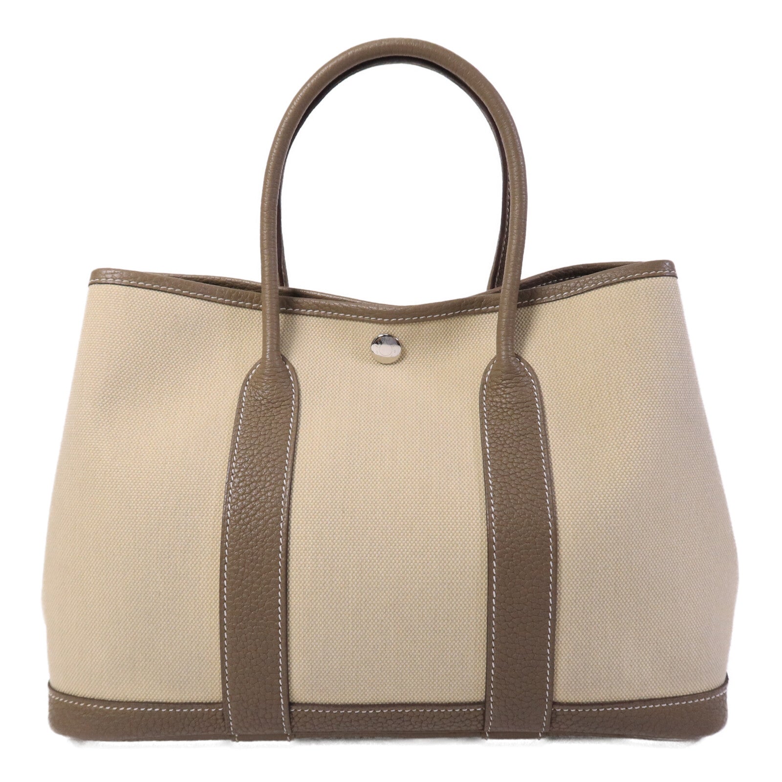 HERMES 皮革/帆布Garden Party TPM手挽袋Etoupe/Beton