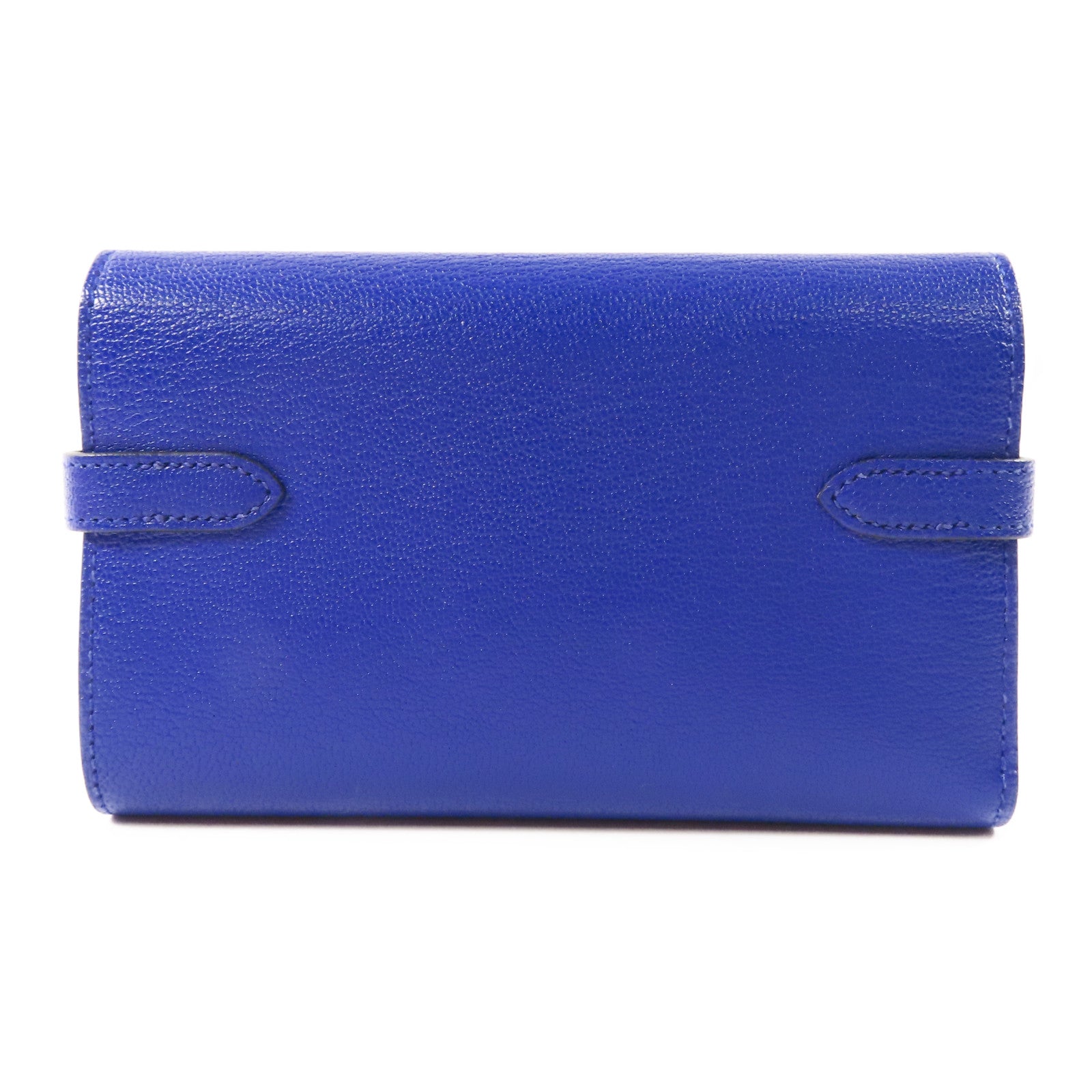 HERMES 【激減優惠】Chevre皮革Kelly Short Wallet銀扣錢包7T Bleu Electrique/電子藍