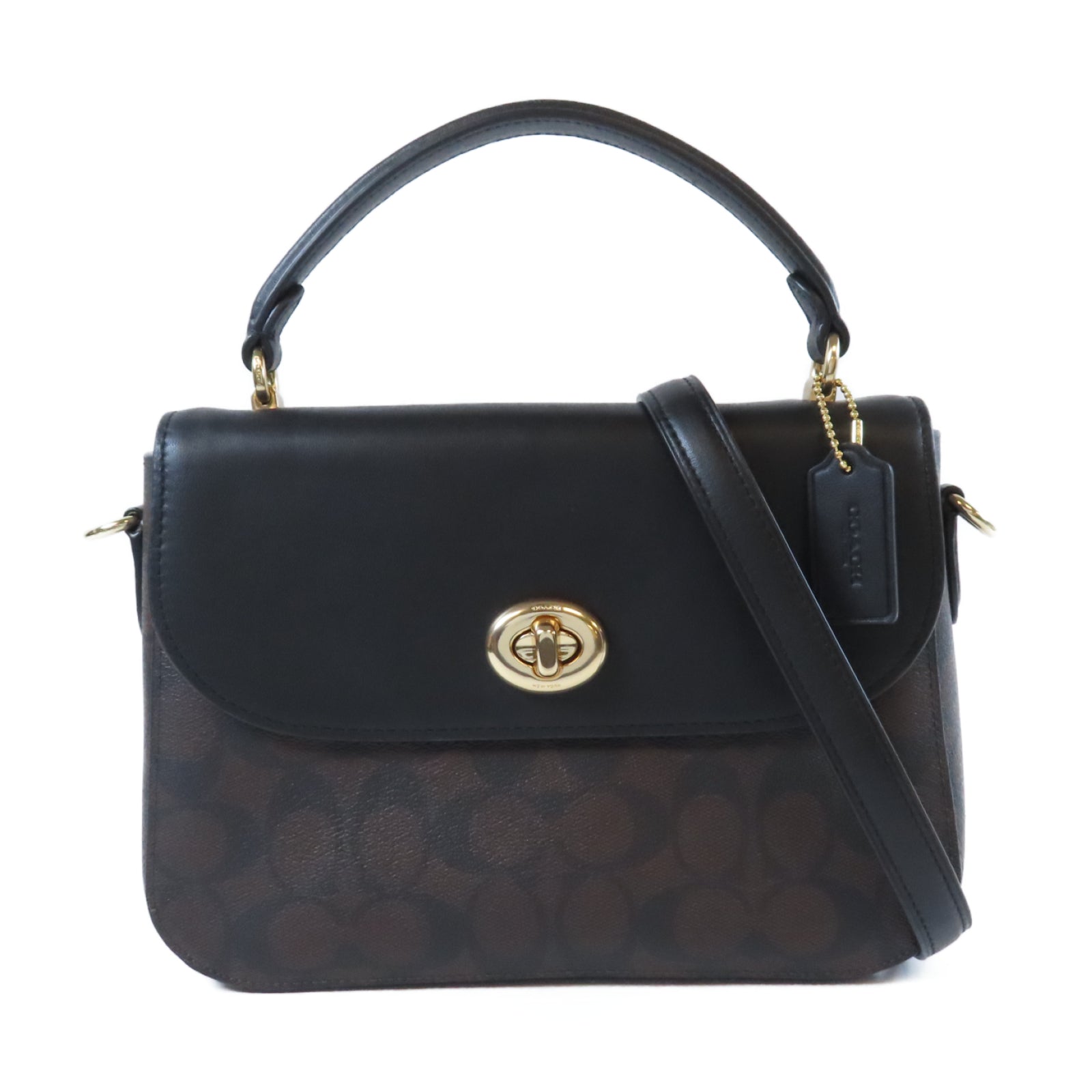 COACH 【激減優惠】羊皮皮革Shoulder Bag金扣手挽肩背兩用袋黑色/啡色