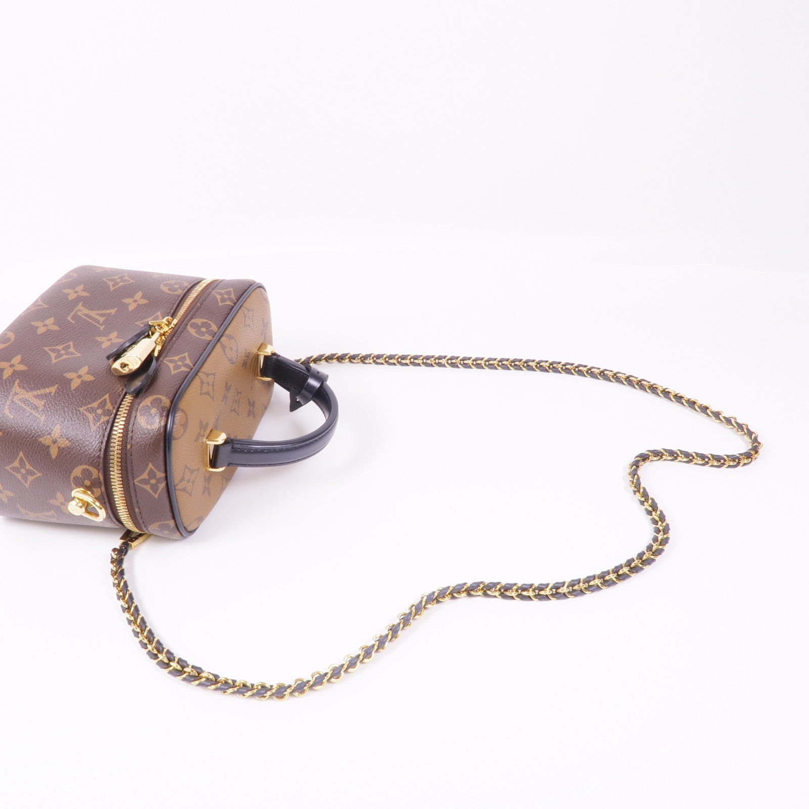LOUIS VUITTON Monogram Reverse Vanity PM金扣手挽肩背兩用袋棕色