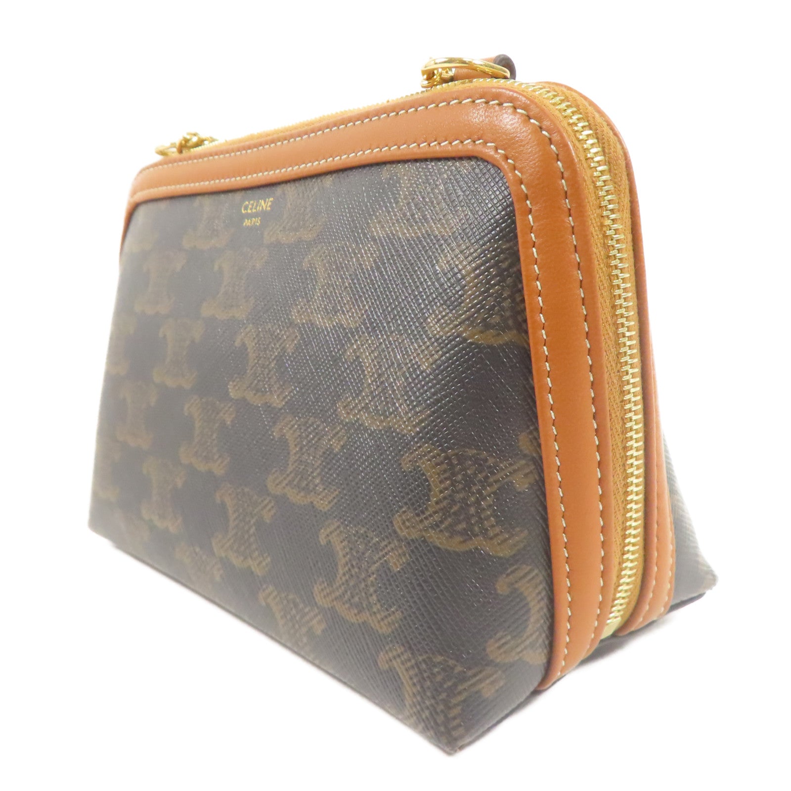 CELINE 塗層帆布Shoulder Bag金扣鏈帶肩背袋