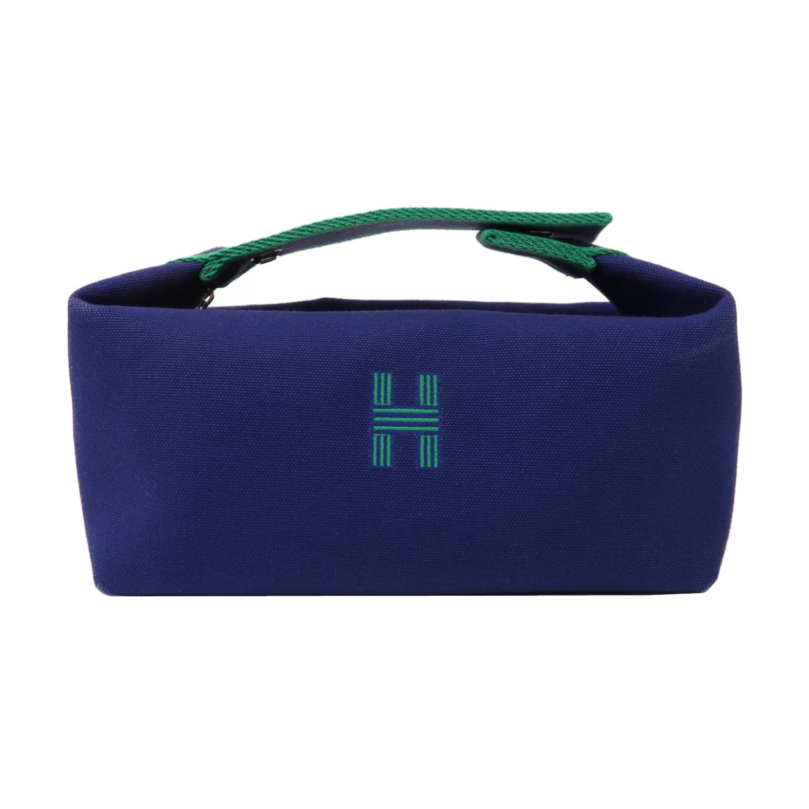 HERMES 帆布Bride A Brac銀扣手挽袋藍色
