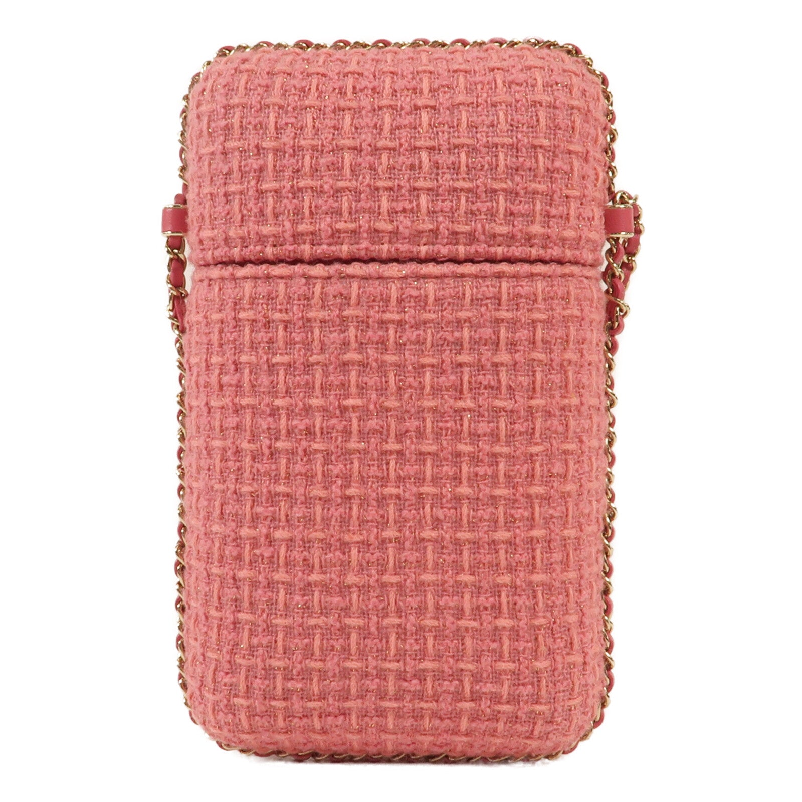 CHANEL 斜紋軟呢Phone Bag金扣鏈帶肩背袋
