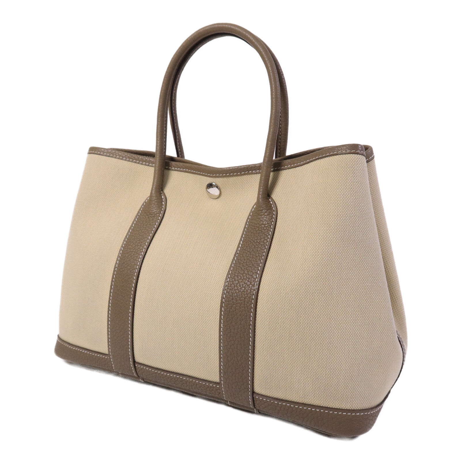 HERMES 皮革/帆布Garden Party TPM手挽袋Etoupe/Beton