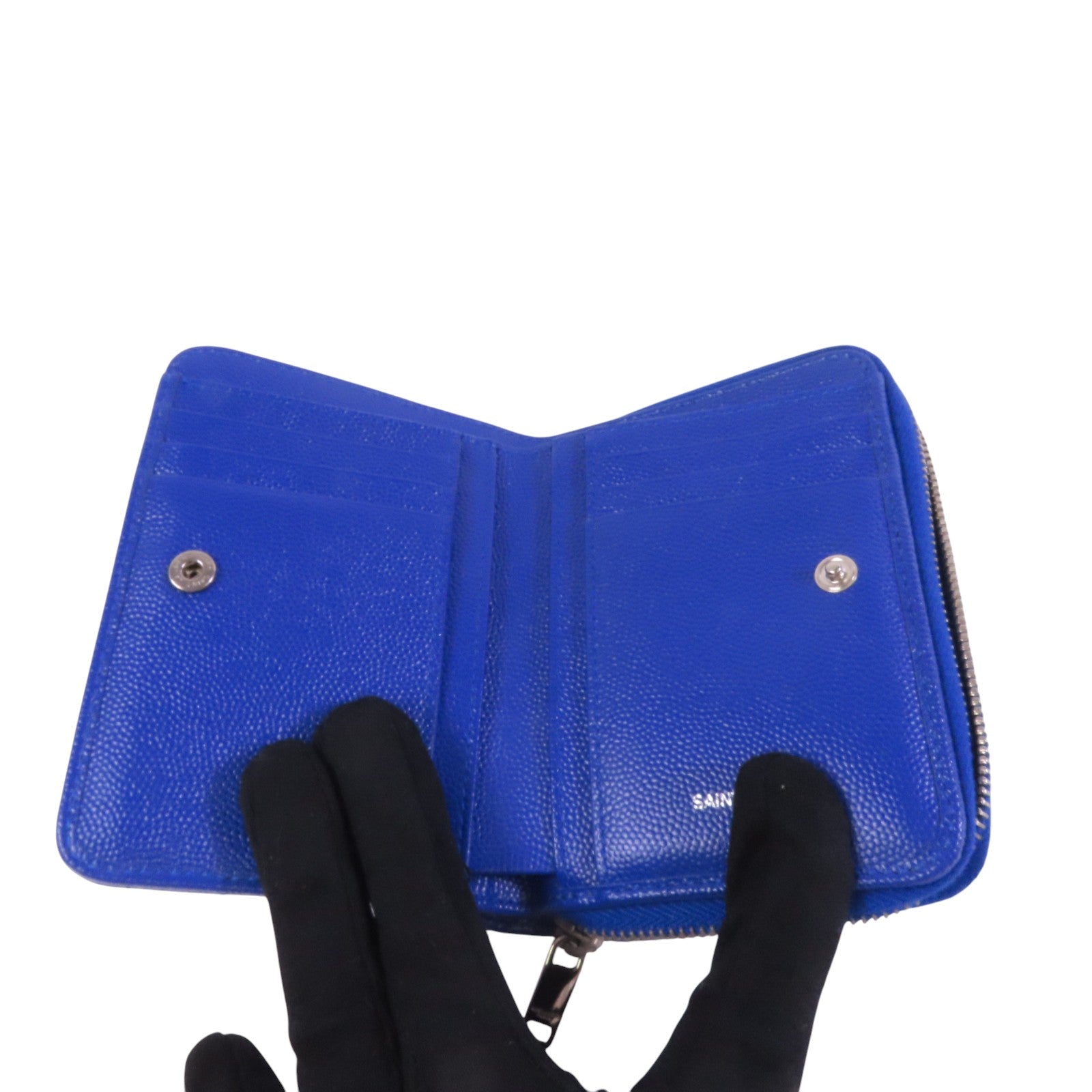 SAINT LAURENT 牛皮皮革Zipper Wallet銀扣拉鏈短錢包