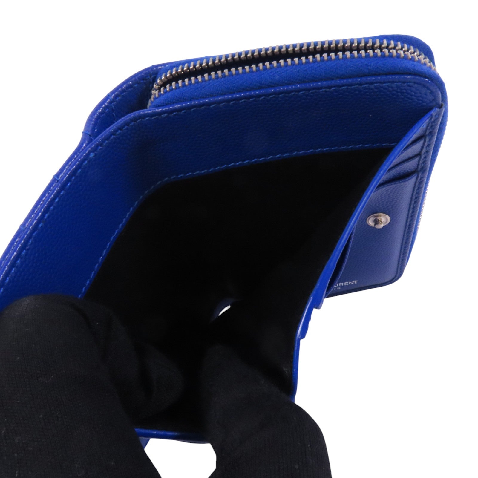 SAINT LAURENT 牛皮皮革Zipper Wallet銀扣拉鏈短錢包