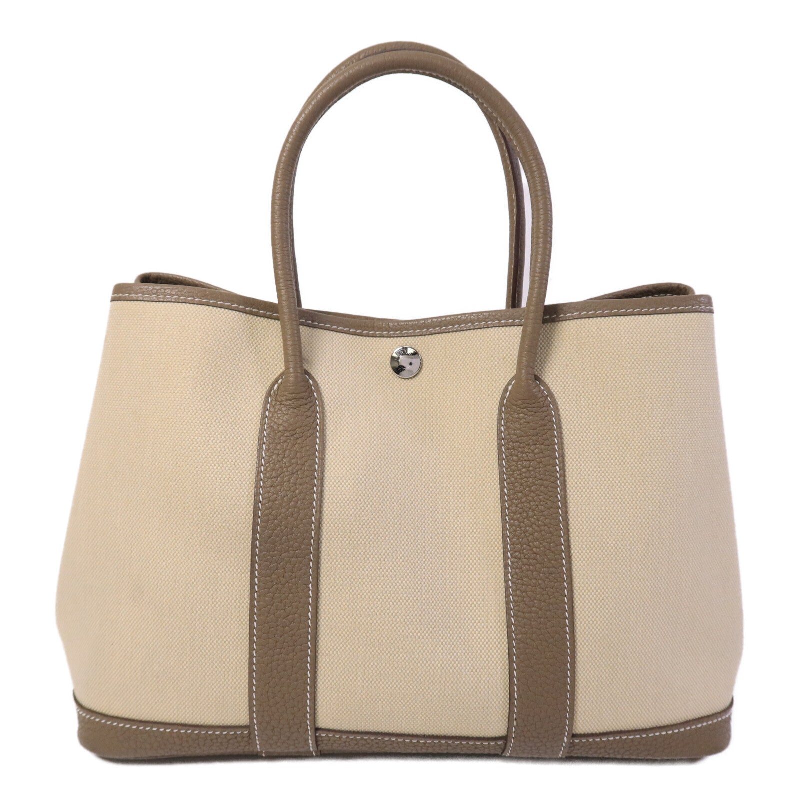 HERMES 皮革/帆布Garden Party TPM手挽袋Etoupe/Beton
