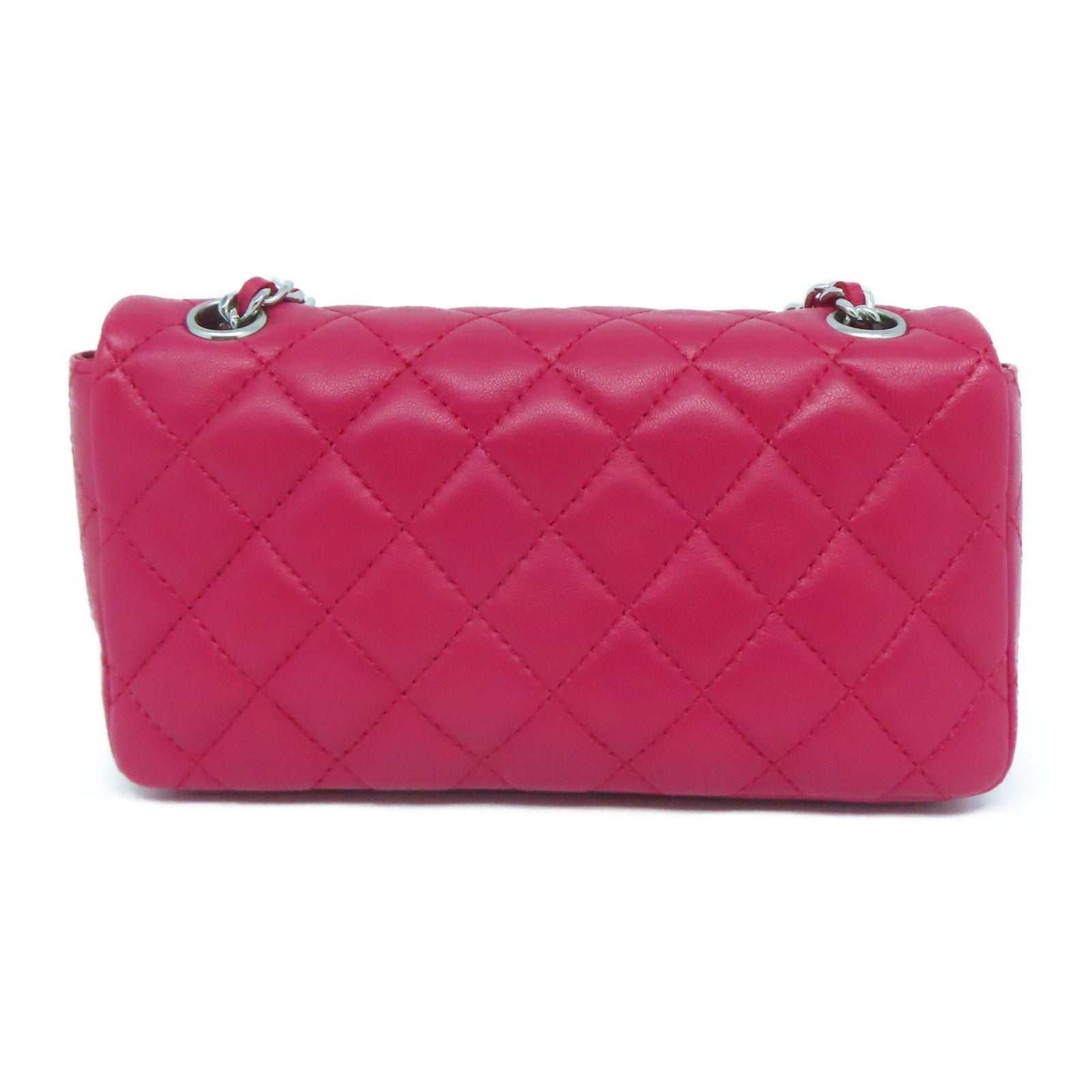 CHANEL 【激減優惠】菱格羊皮皮革Chain Shoulder Bag銀扣鏈帶肩背袋桃紅色