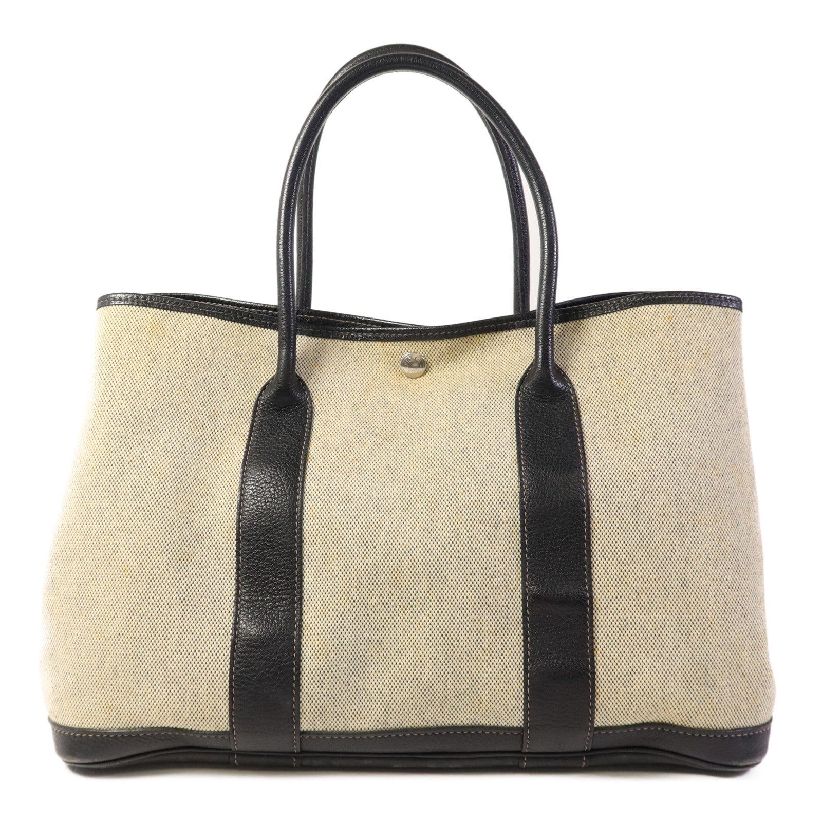 HERMES 帆布GardenParty PM銀扣手挽袋