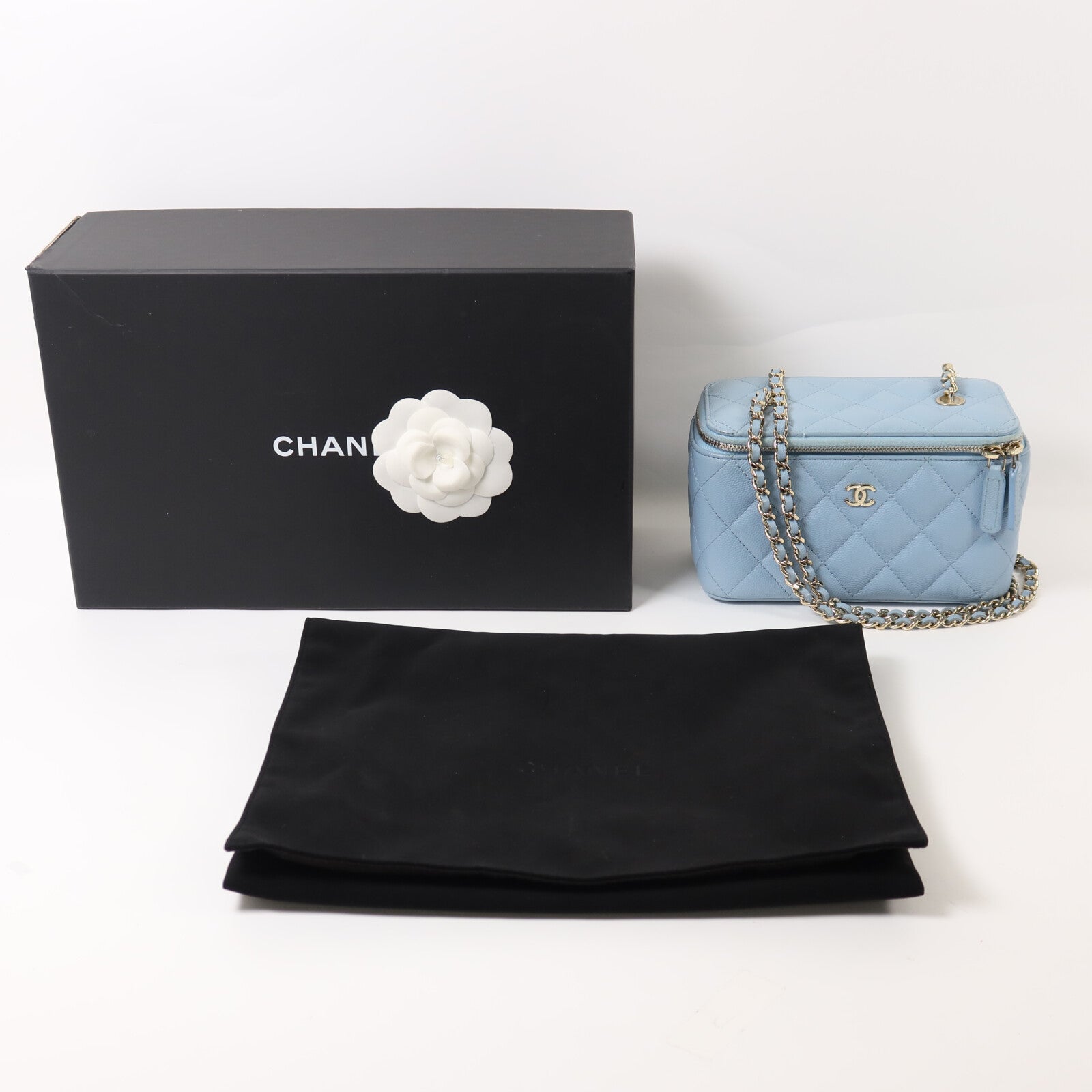 CHANEL 牛皮皮革Vanity Case鏈帶肩背袋