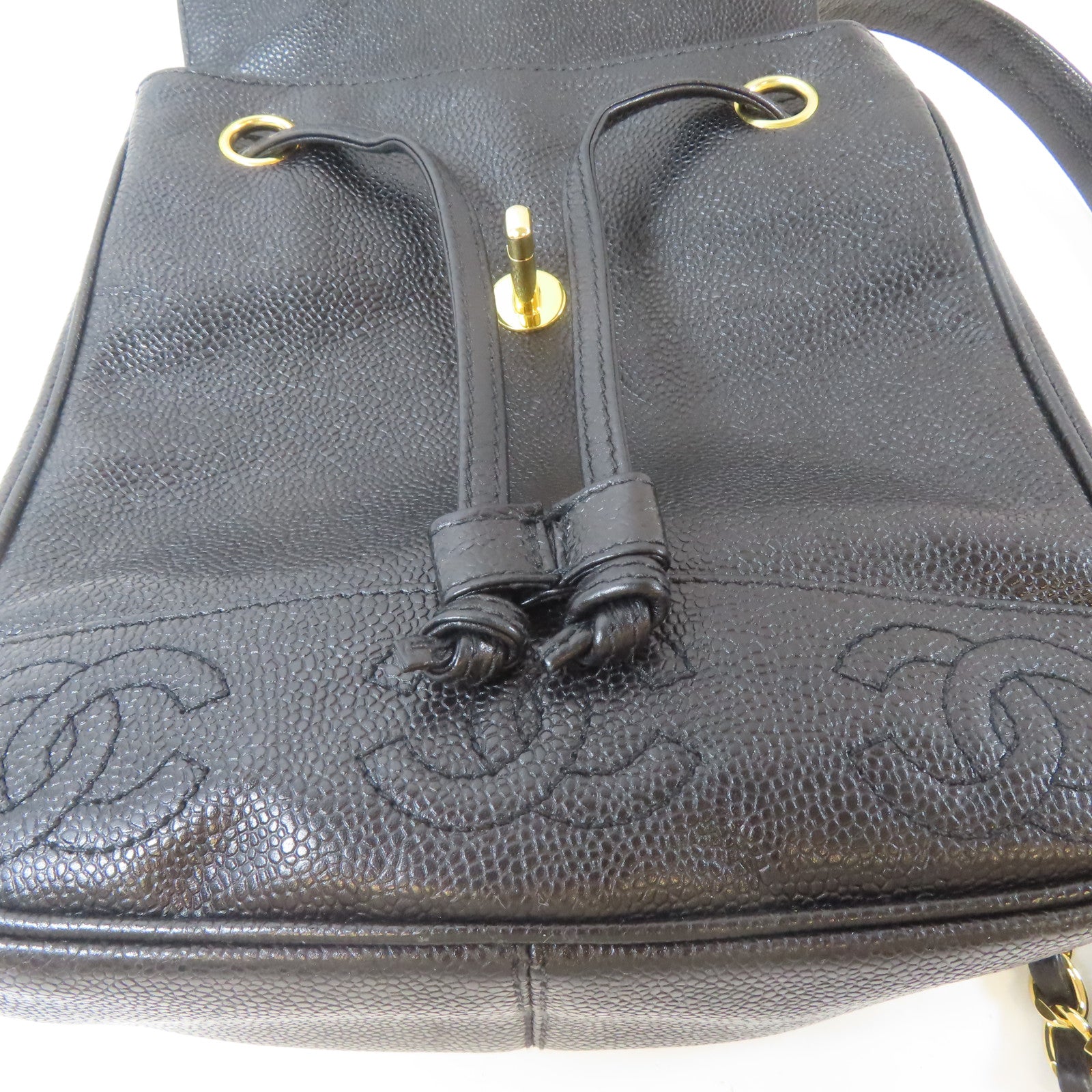 CHANEL Caviar皮革Triple CC Backpack金扣背包黑色