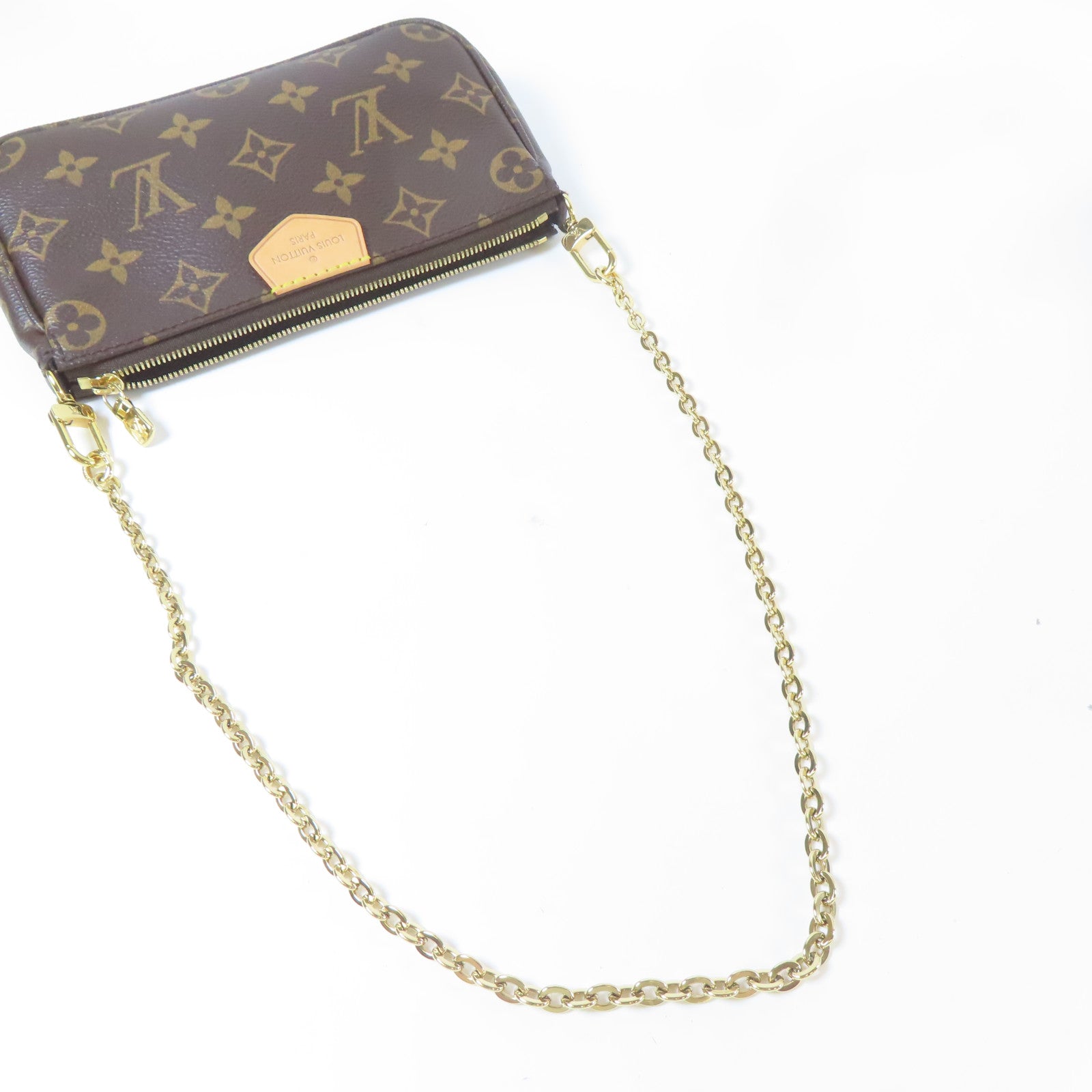 LOUIS VUITTON Monogram Multi Pochette Accessories金扣肩背袋啡色