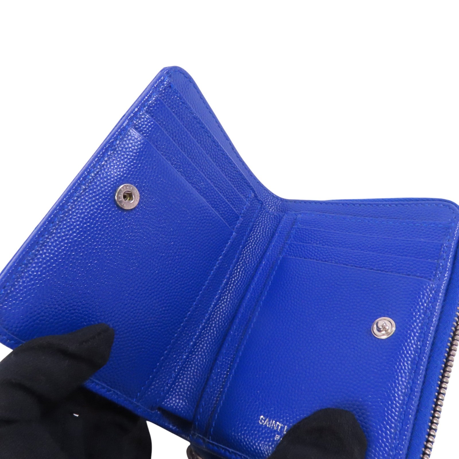 SAINT LAURENT 牛皮皮革Zipper Wallet銀扣拉鏈短錢包