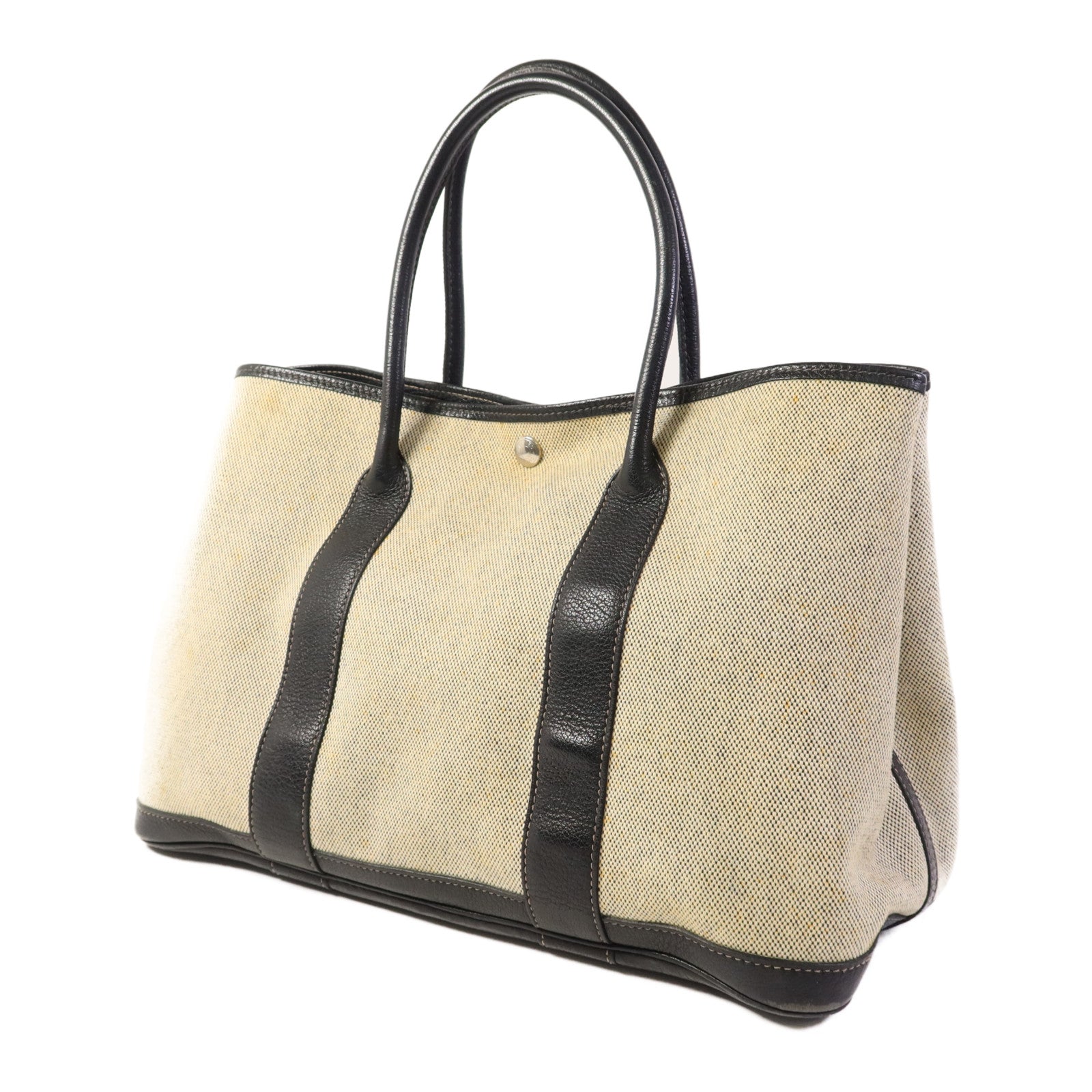 HERMES 帆布GardenParty PM銀扣手挽袋