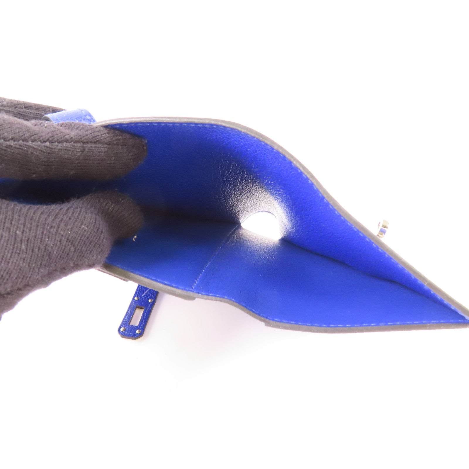 HERMES 【激減優惠】Chevre皮革Kelly Short Wallet銀扣錢包7T Bleu Electrique/電子藍