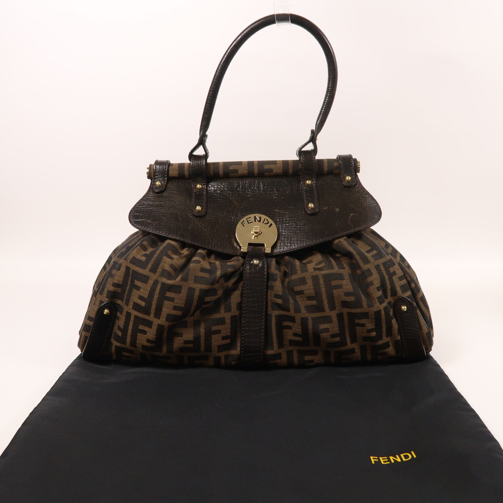 FENDI 帆布/牛皮皮革Hand Bag金扣手挽袋