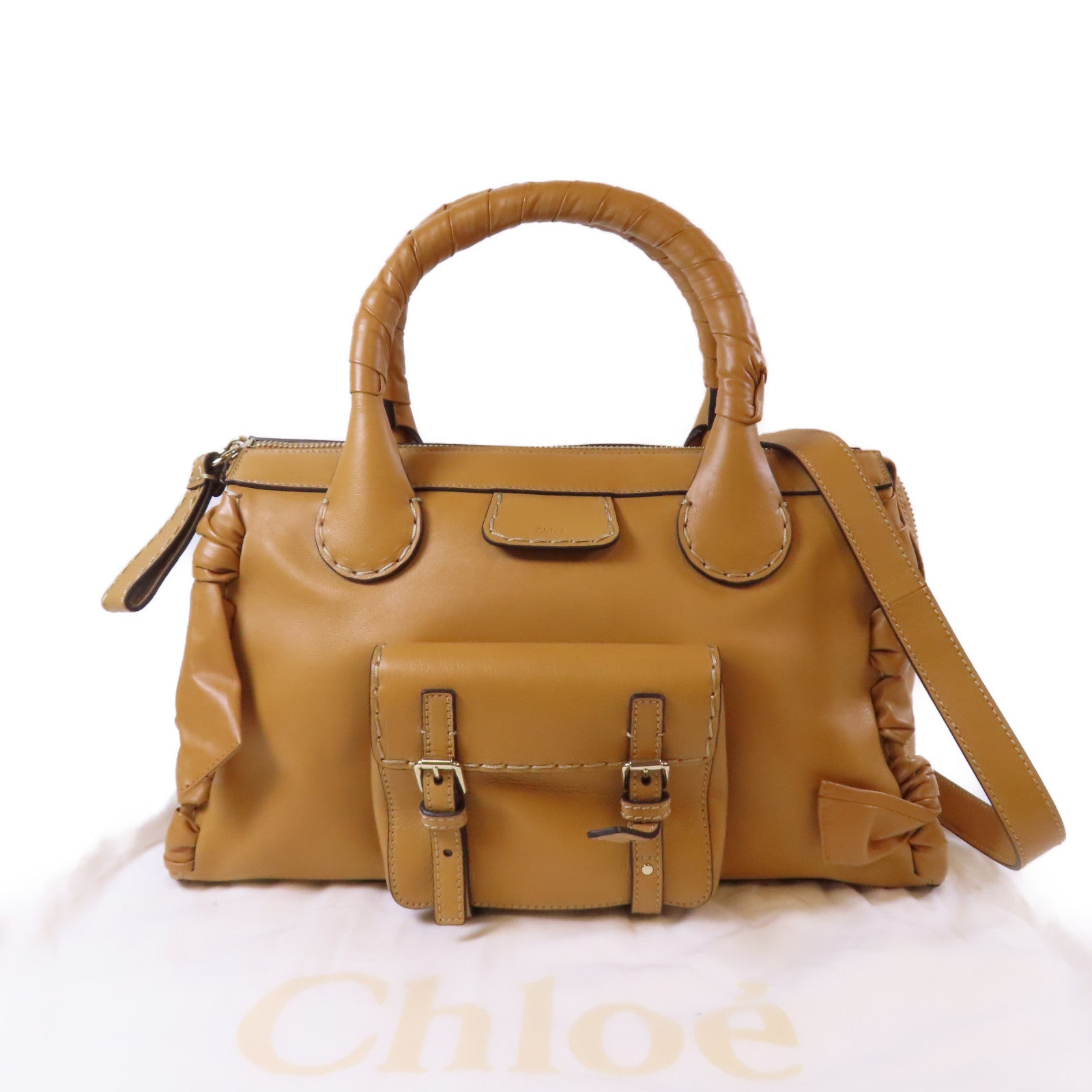 Chloe 【激減優惠】牛皮皮革Shoulder Tote Bag金扣肩背袋啡色