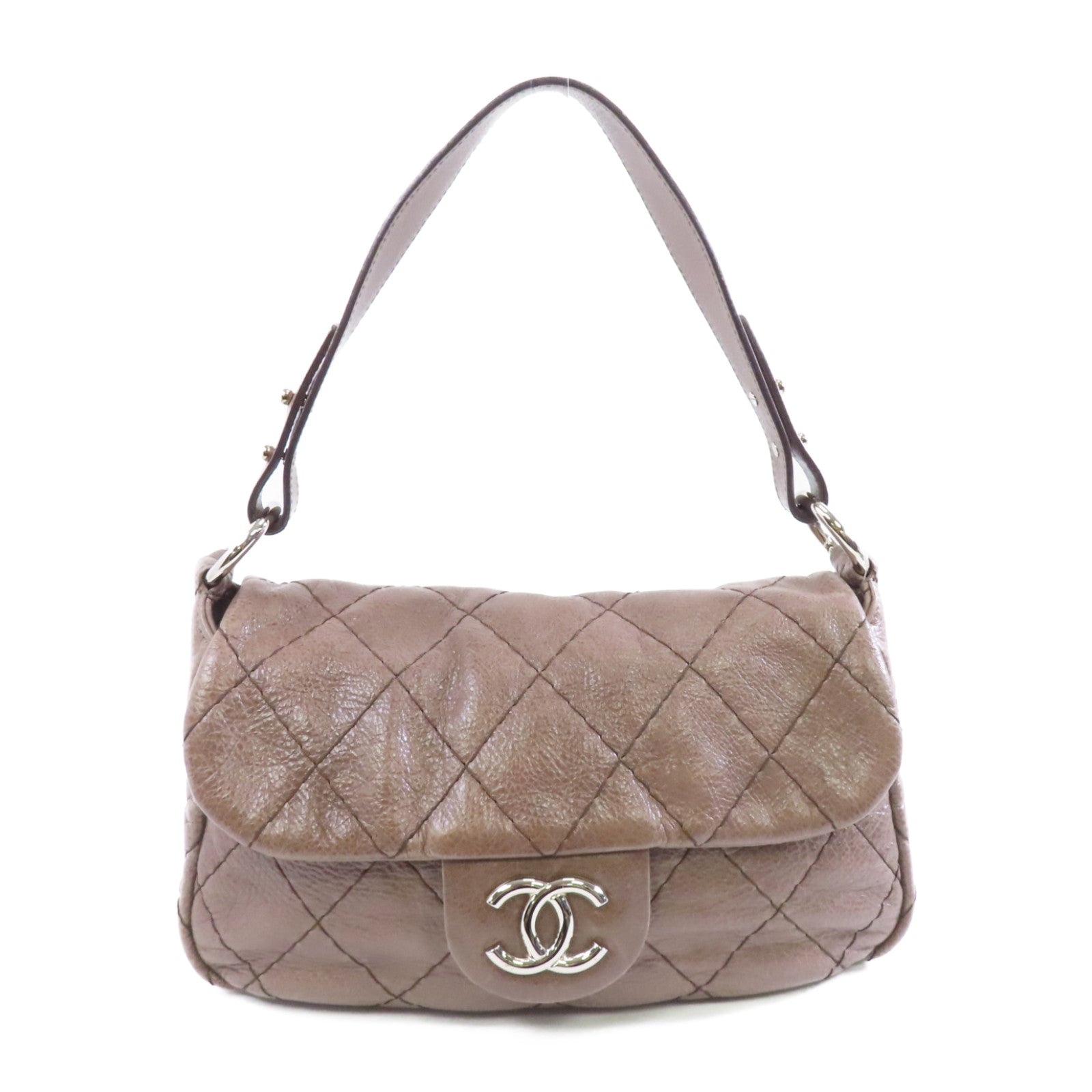 CHANEL 【激減優惠】菱格牛皮皮革Shoulder Bag銀扣肩背袋啡色
