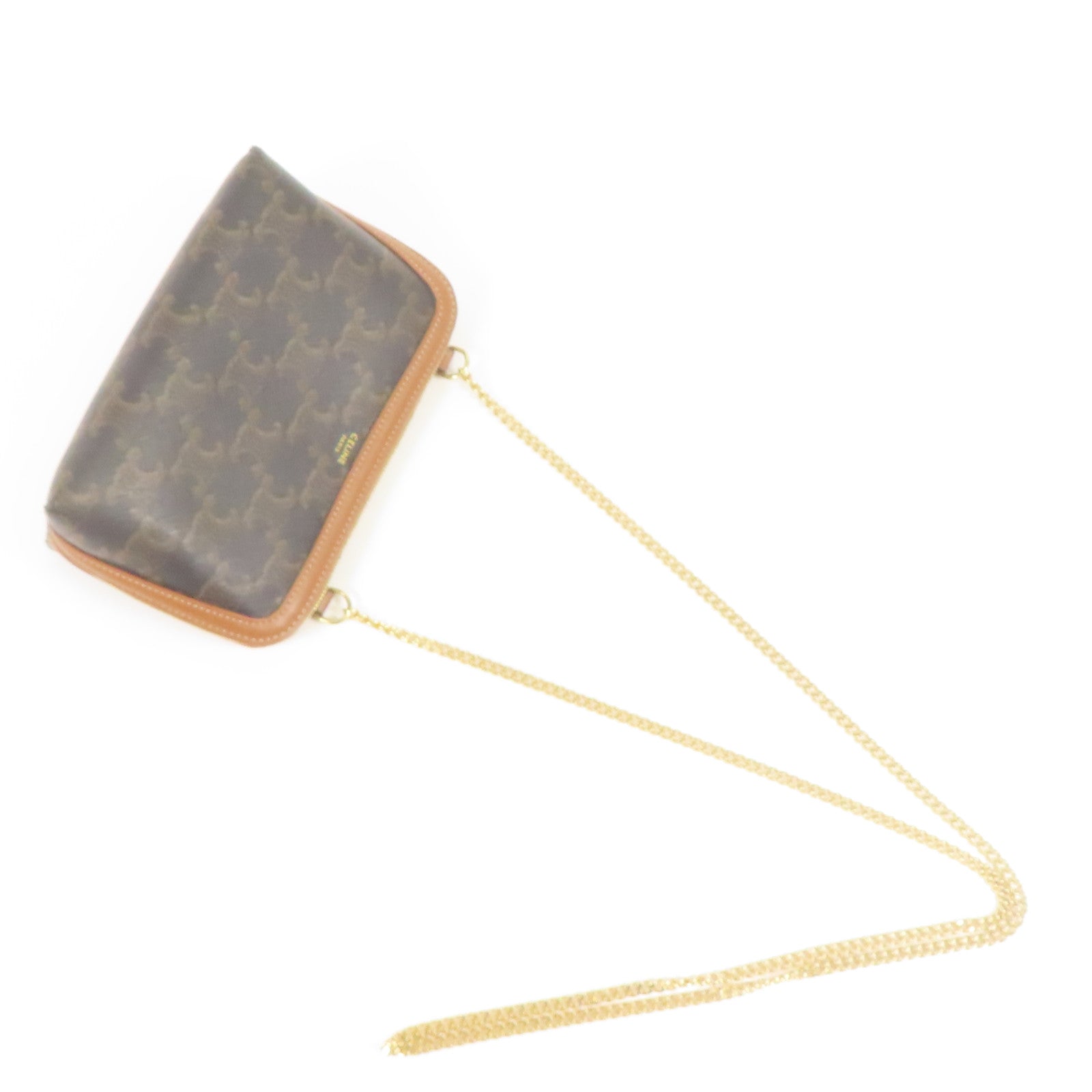 CELINE 塗層帆布Shoulder Bag金扣鏈帶肩背袋