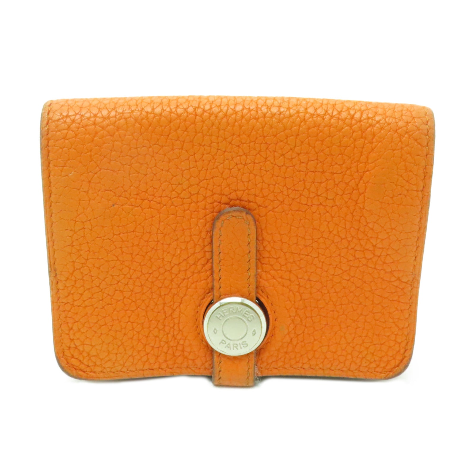 HERMES 【清倉大減價】Togo皮革Dogon Coin Case銀扣零錢包橙色
