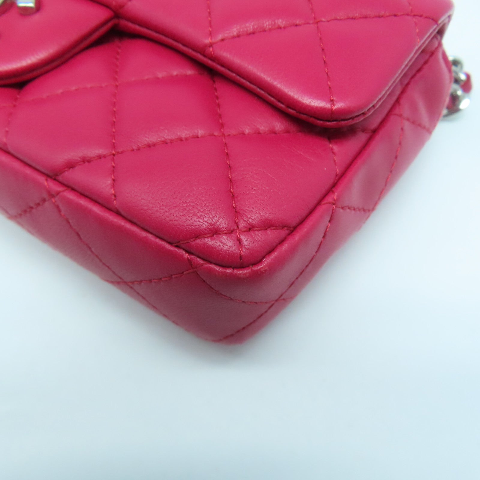 CHANEL 【激減優惠】菱格羊皮皮革Chain Shoulder Bag銀扣鏈帶肩背袋桃紅色