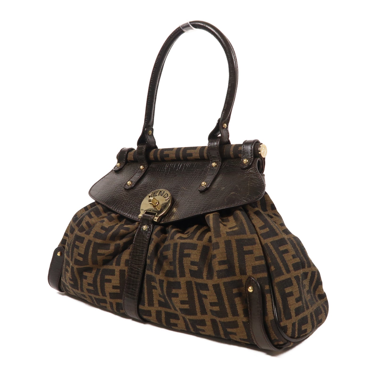 FENDI 帆布/牛皮皮革Hand Bag金扣手挽袋