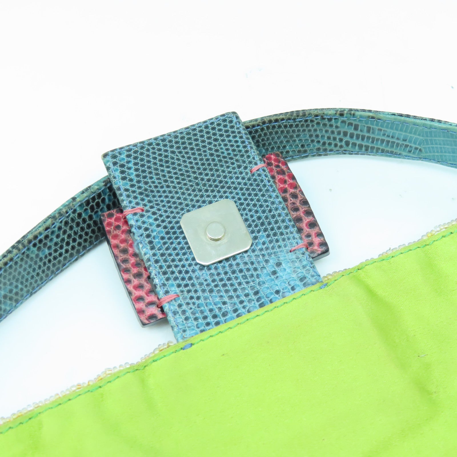 FENDI 珠子/蜥蝪皮革Shoulder Bag金扣/銀扣肩背袋彩色