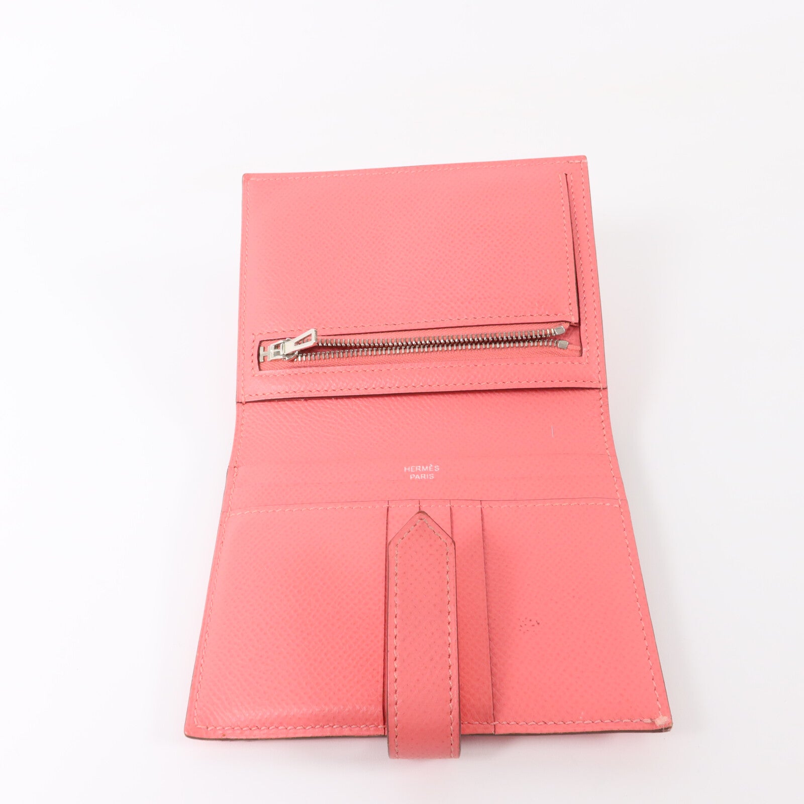HERMES Epsom皮革Bearn Compact Wallet銀扣錢包Rose Azalee