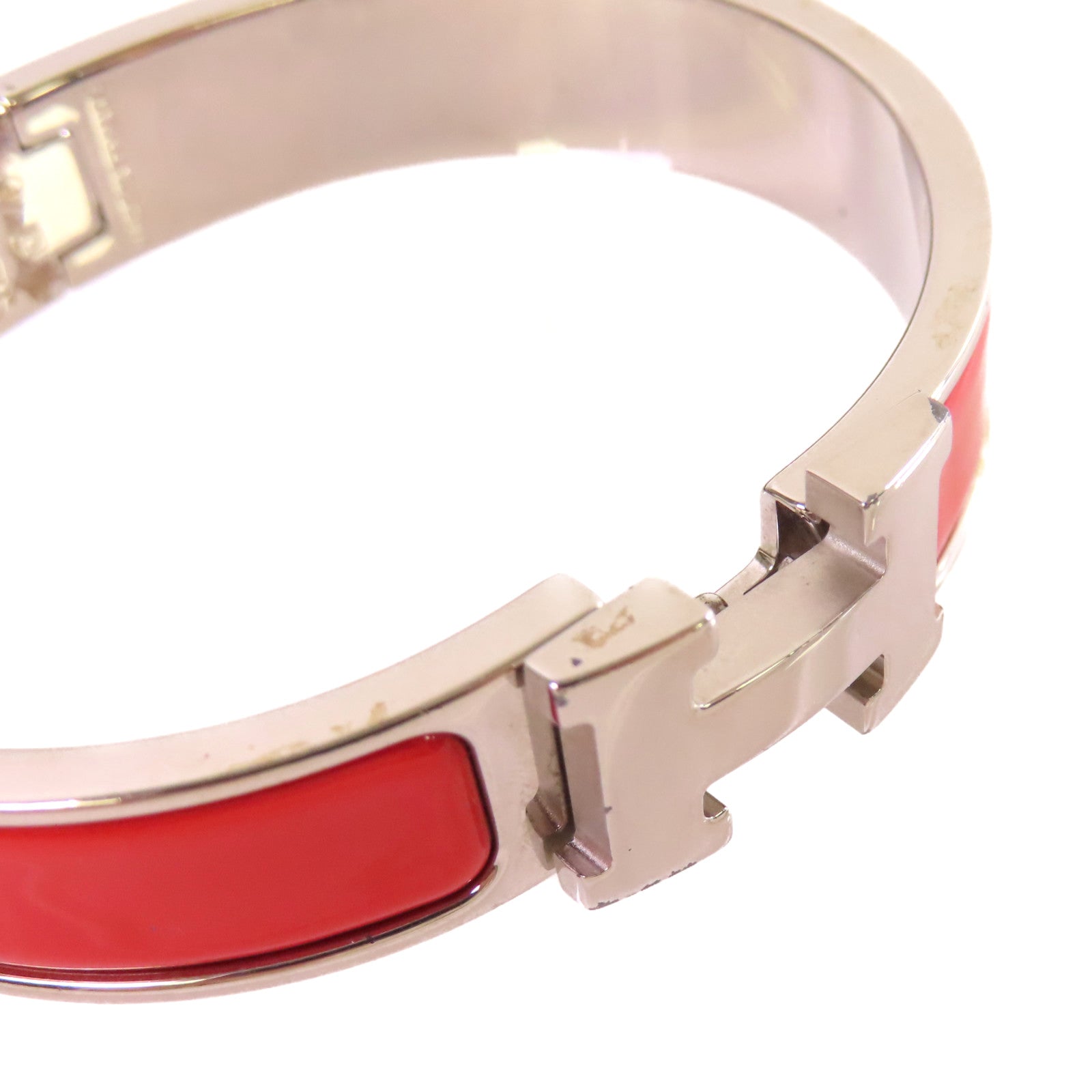 HERMES 金屬/琺瑯Clic H Bracelet銀扣手鐲紅色/銀色