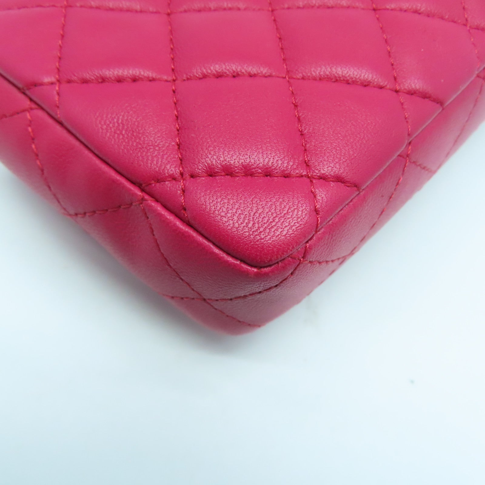 CHANEL 【激減優惠】菱格羊皮皮革Chain Shoulder Bag銀扣鏈帶肩背袋桃紅色