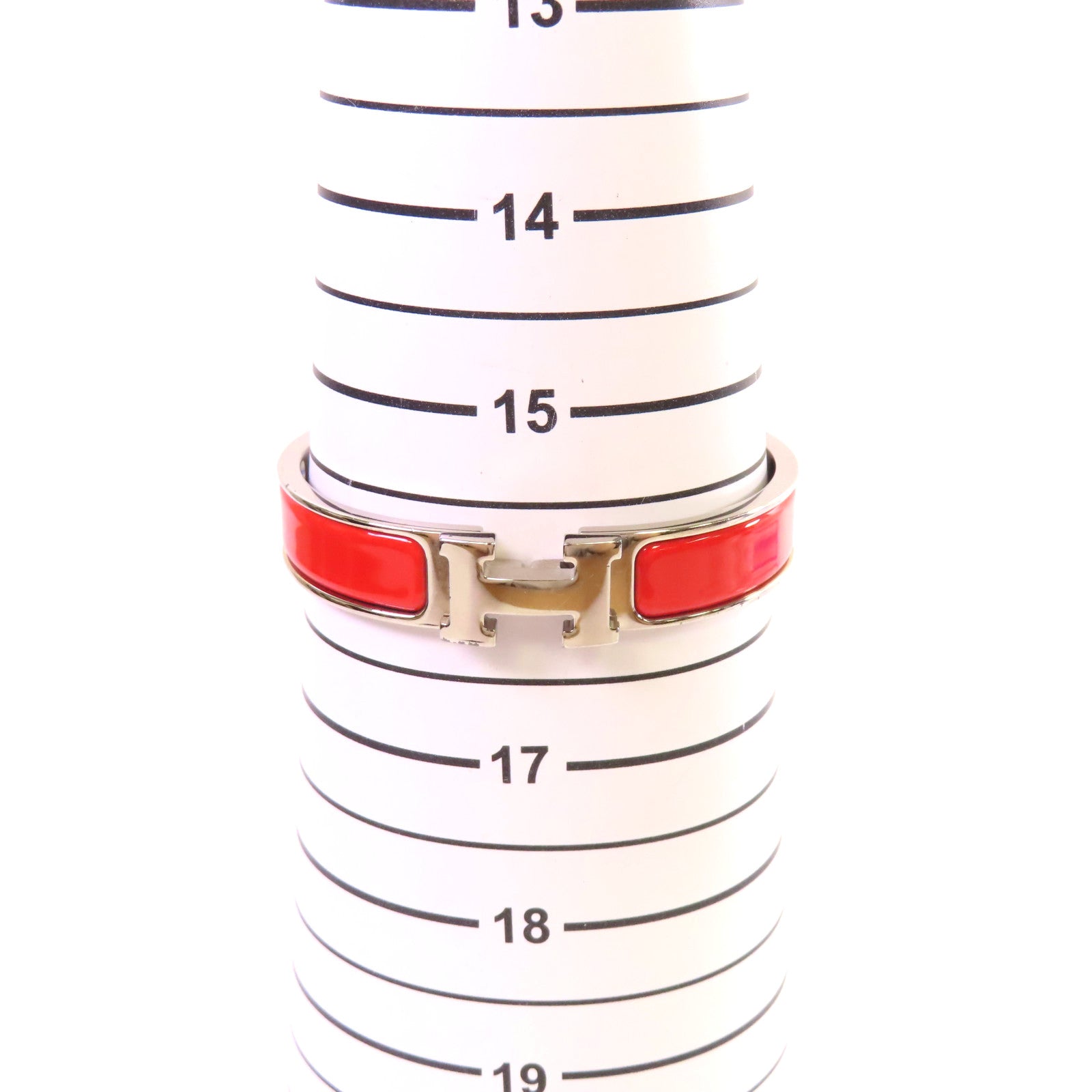 HERMES 金屬/琺瑯Clic H Bracelet銀扣手鐲紅色/銀色