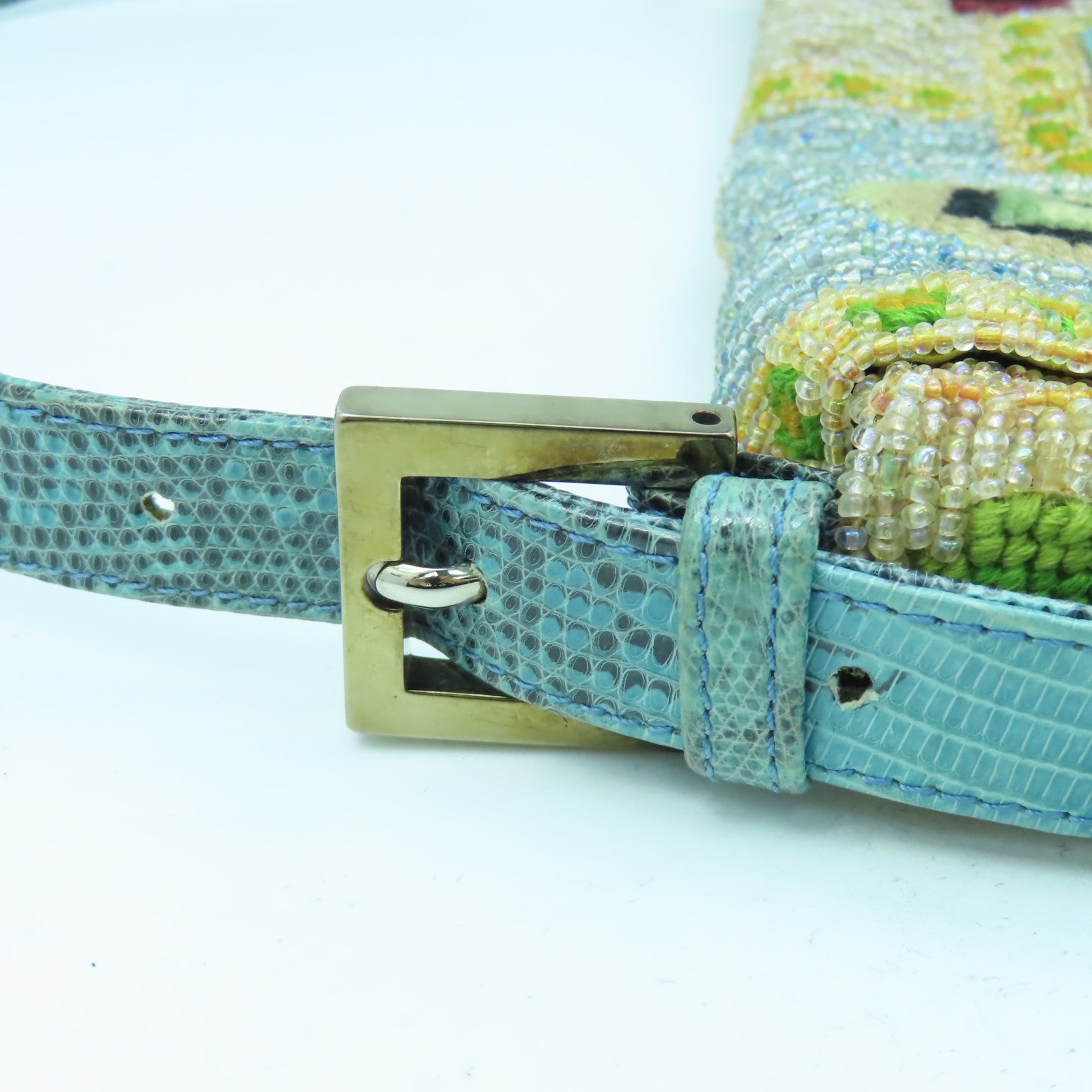 FENDI 珠子/蜥蝪皮革Shoulder Bag金扣/銀扣肩背袋彩色