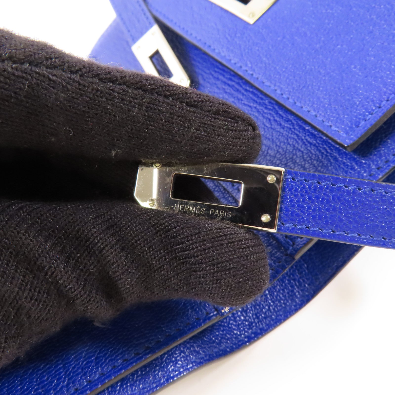 HERMES 【激減優惠】Chevre皮革Kelly Short Wallet銀扣錢包7T Bleu Electrique/電子藍