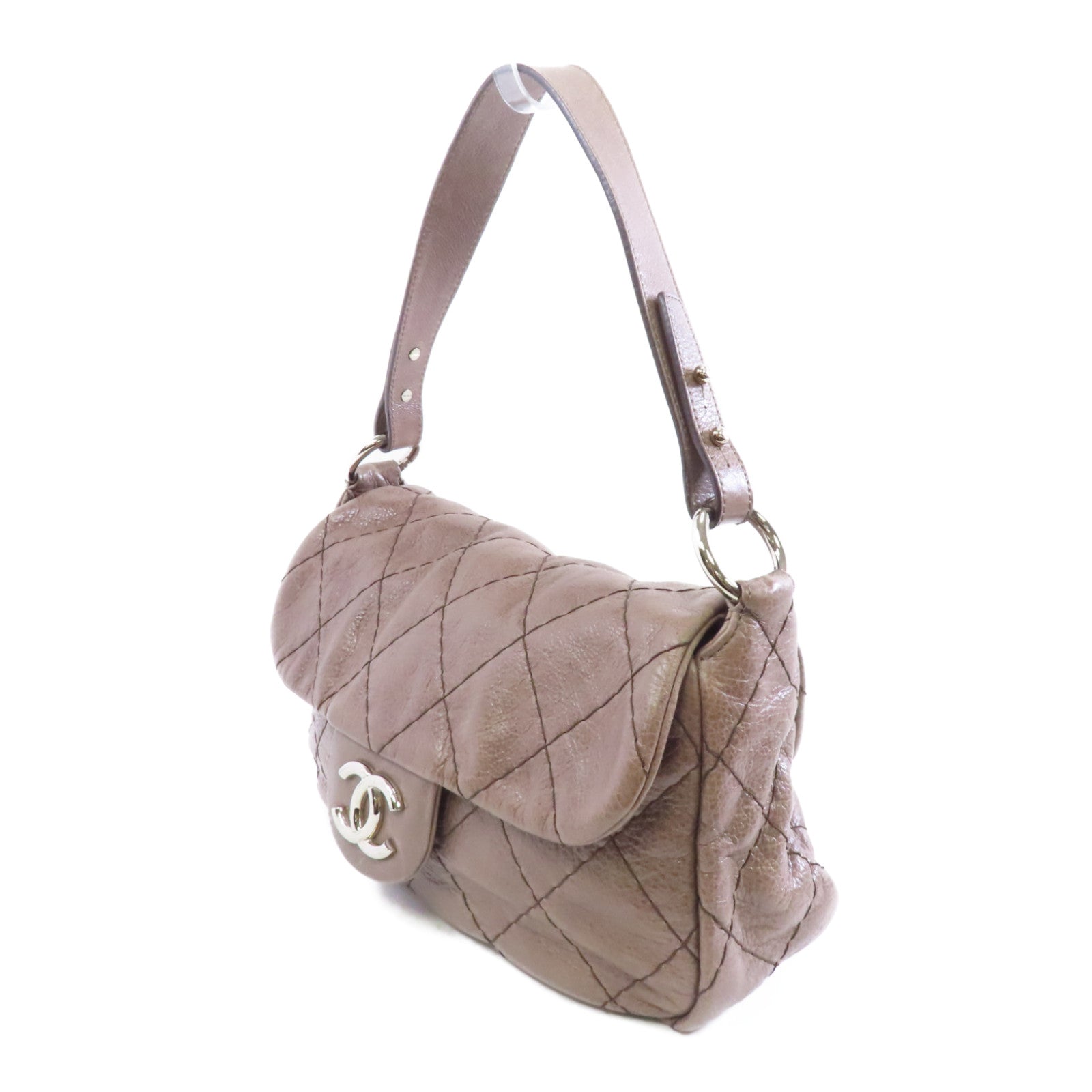 CHANEL 【激減優惠】菱格牛皮皮革Shoulder Bag銀扣肩背袋啡色