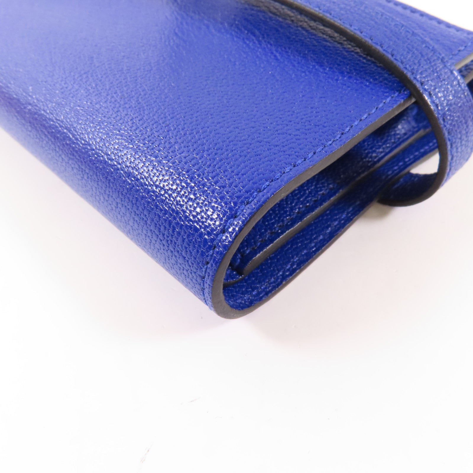 HERMES 【激減優惠】Chevre皮革Kelly Short Wallet銀扣錢包7T Bleu Electrique/電子藍