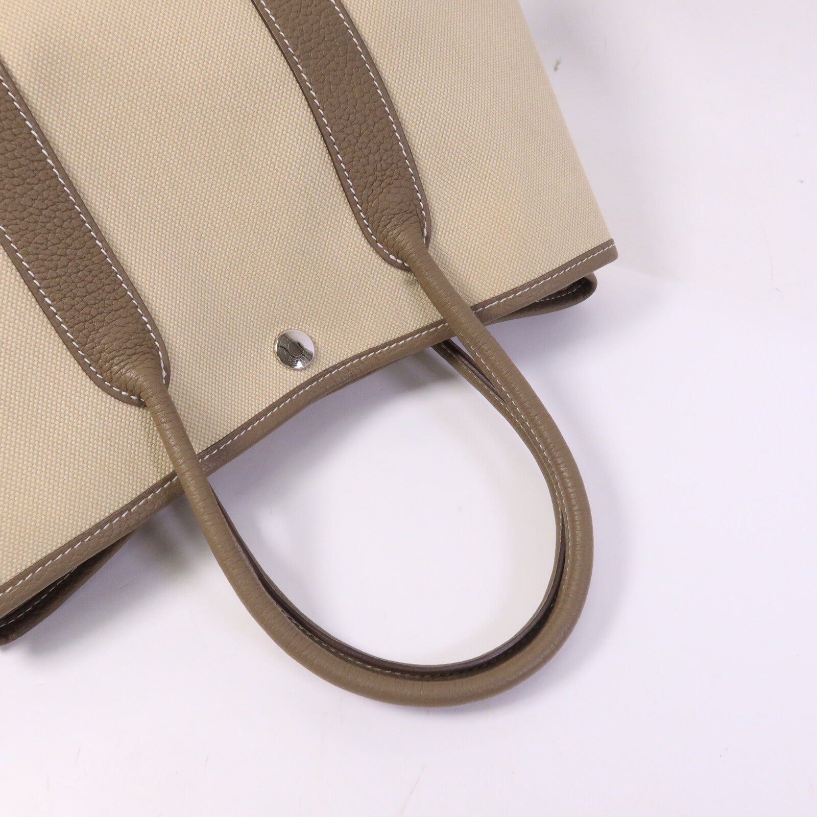 HERMES 皮革/帆布Garden Party TPM手挽袋Etoupe/Beton