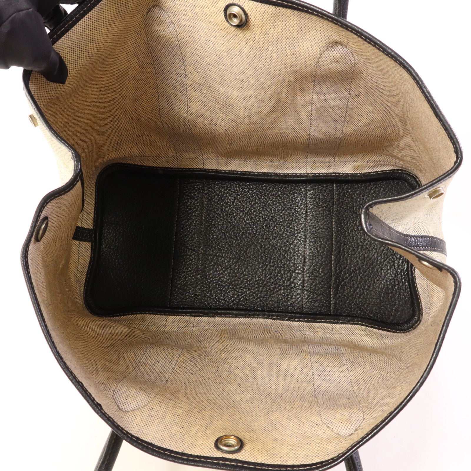 HERMES 帆布GardenParty PM銀扣手挽袋