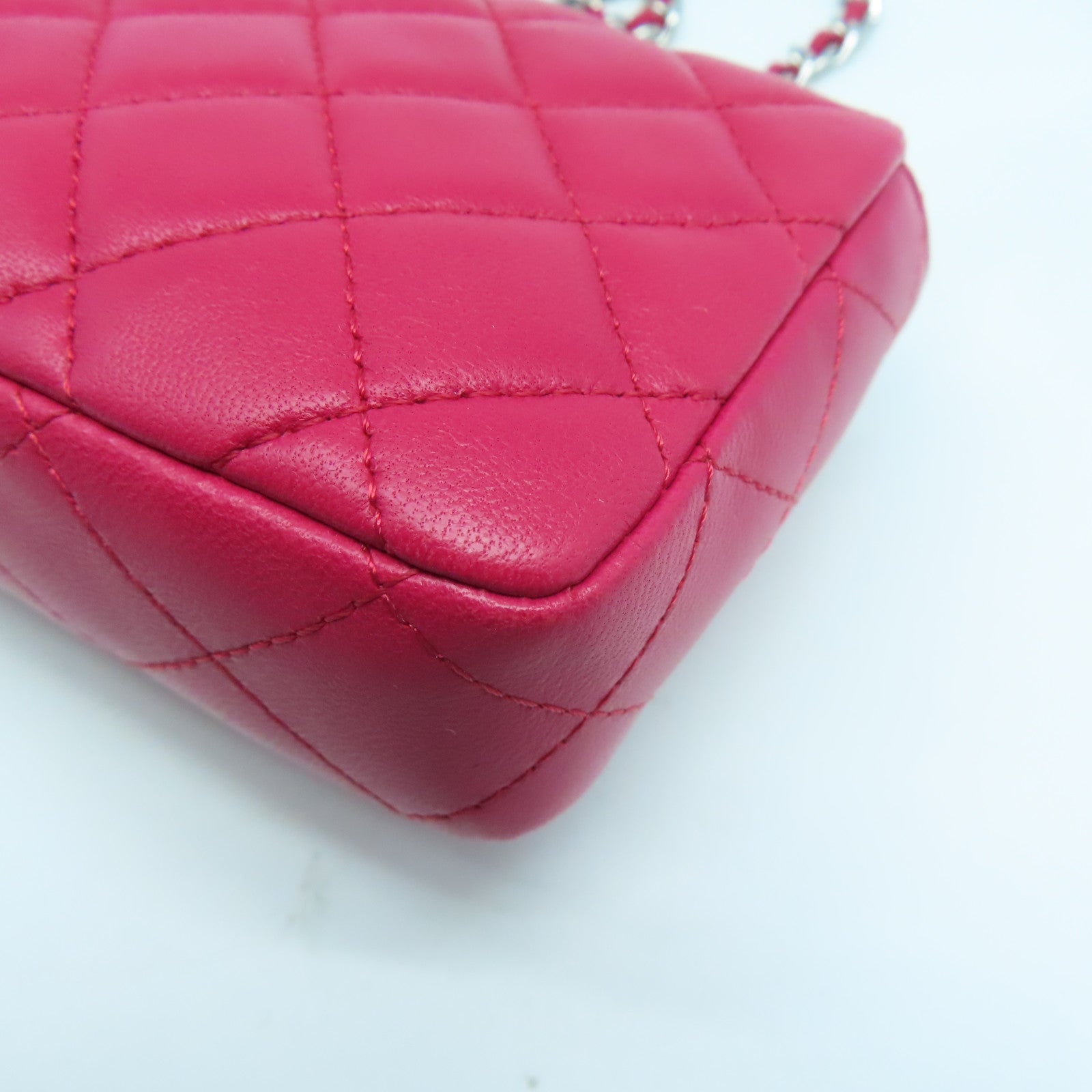 CHANEL 【激減優惠】菱格羊皮皮革Chain Shoulder Bag銀扣鏈帶肩背袋桃紅色