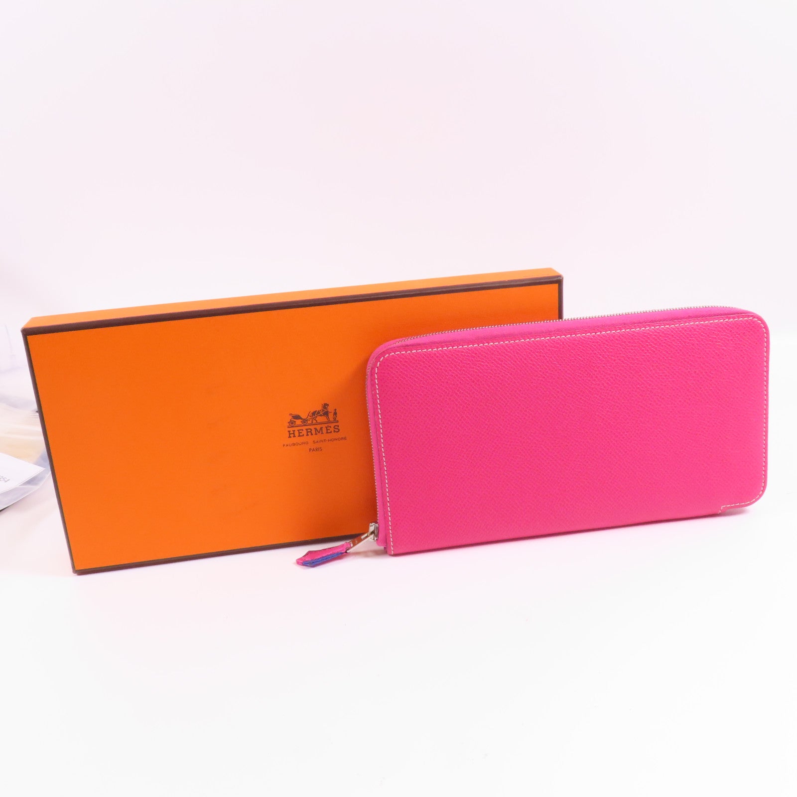 HERMES Epsom皮革Silk In Classic銀扣長錢包Rose Tyrien