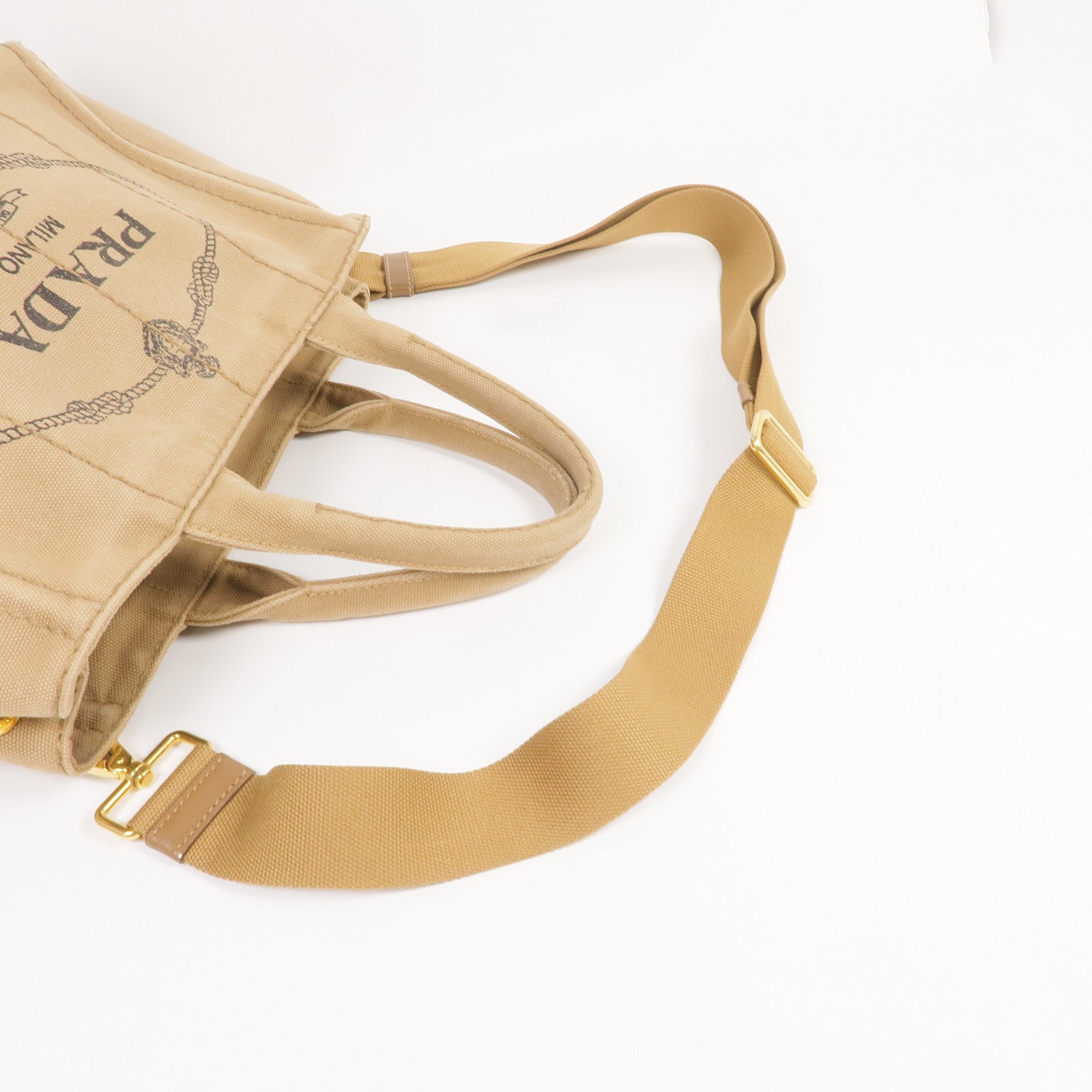 PRADA 帆布Prada Canapa Tote Bag金扣手挽肩背兩用袋