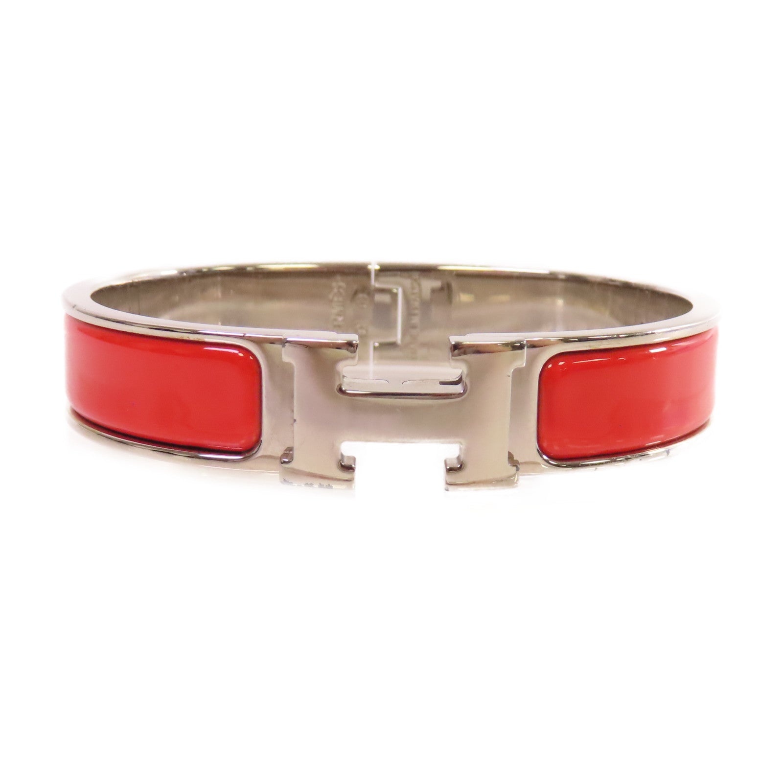 HERMES 金屬/琺瑯Clic H Bracelet銀扣手鐲紅色/銀色